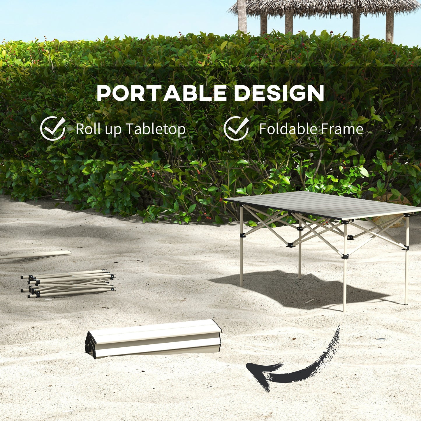 Two-Seater Portable Aluminium Table, with Roll-Up Tabletop and Bag