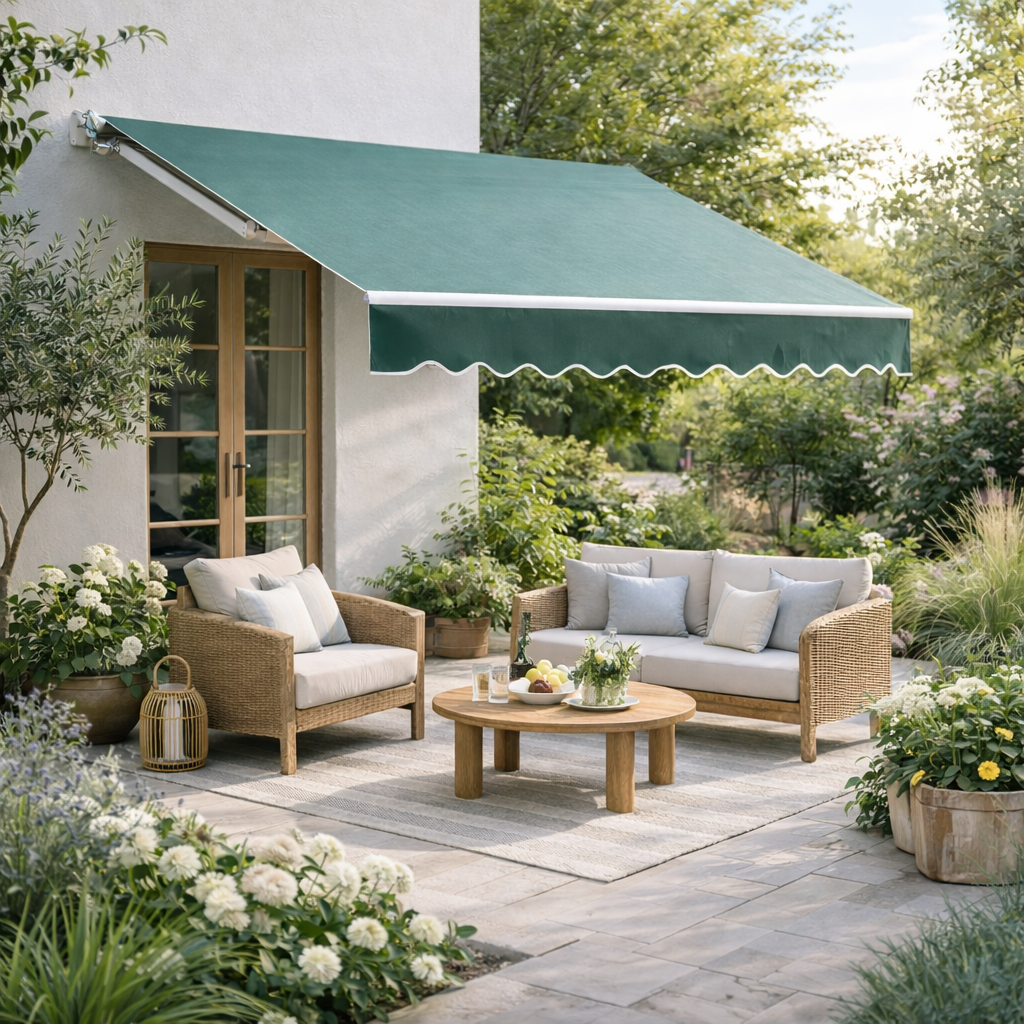 3 x 2.5m Manual Retractable Awning for Patio 45-75° Sun Canopy (1)