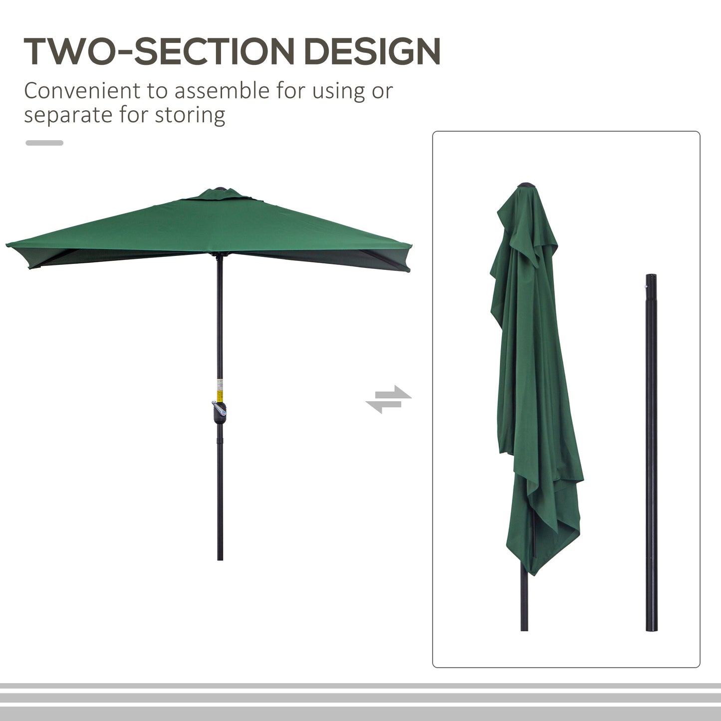 Balcony Half Parasol Semi Round Umbrella Patio Crank Handle (2.3 m (2)