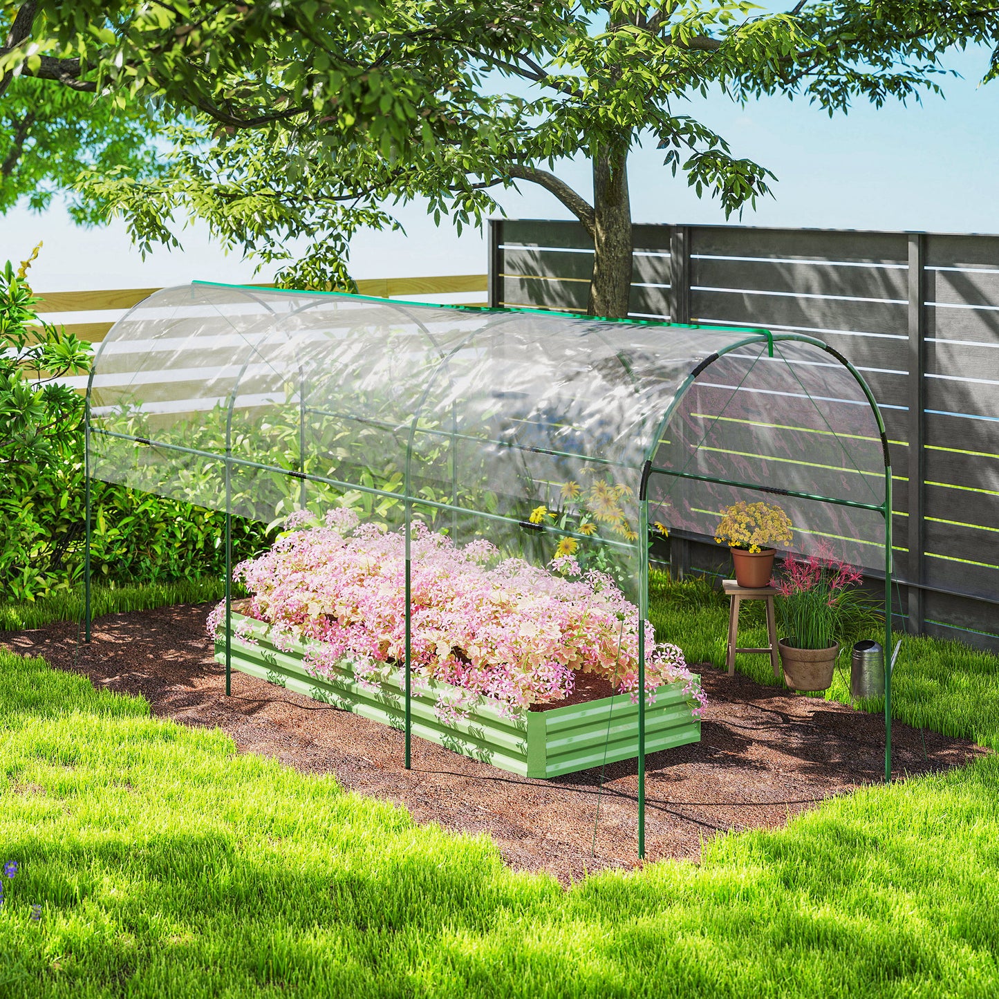 Tunnel Tomato Greenhouse with 4 Hoops and Top Tap