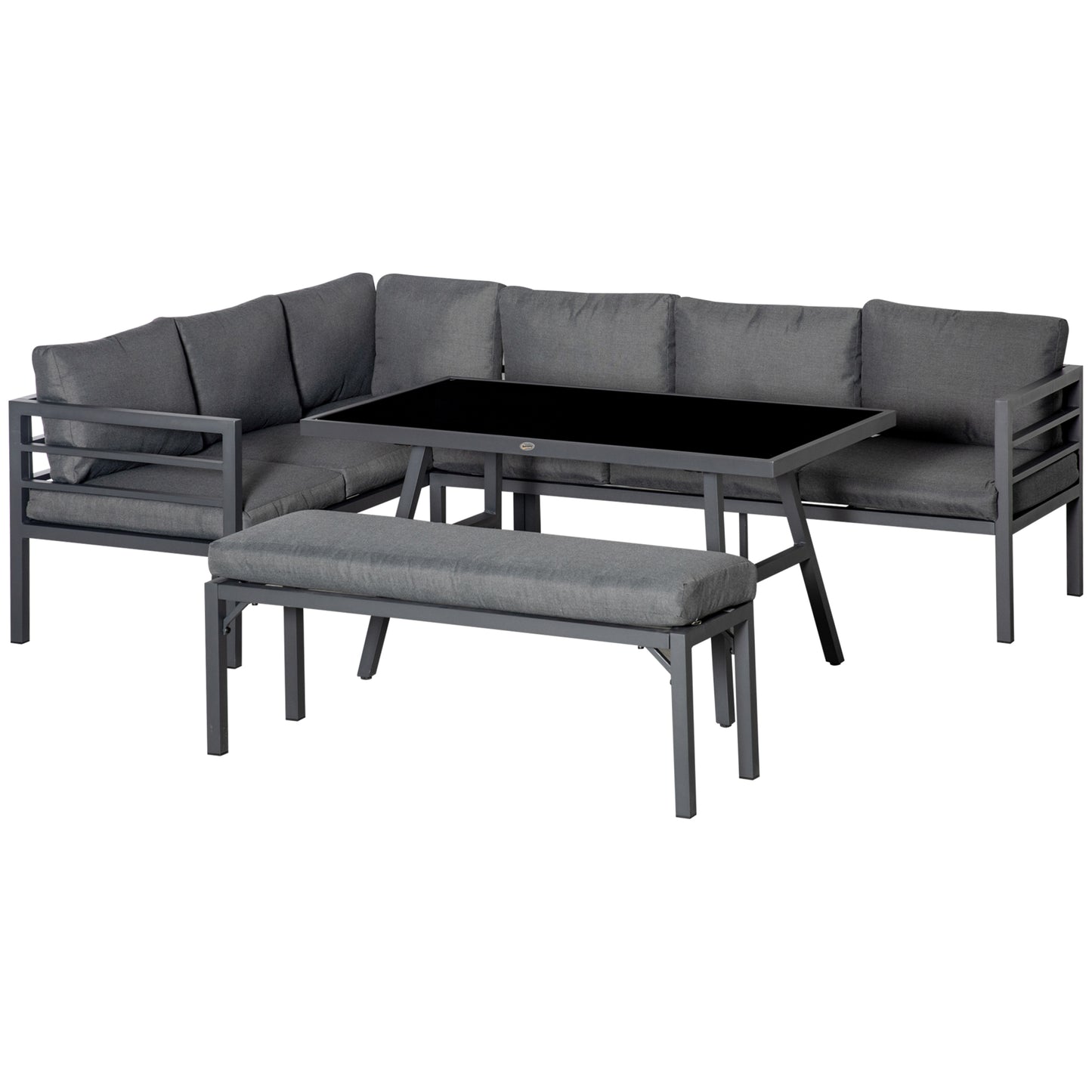 4 Piece L-shaped Garden Furniture Set 8-Seater Aluminium Outdoor