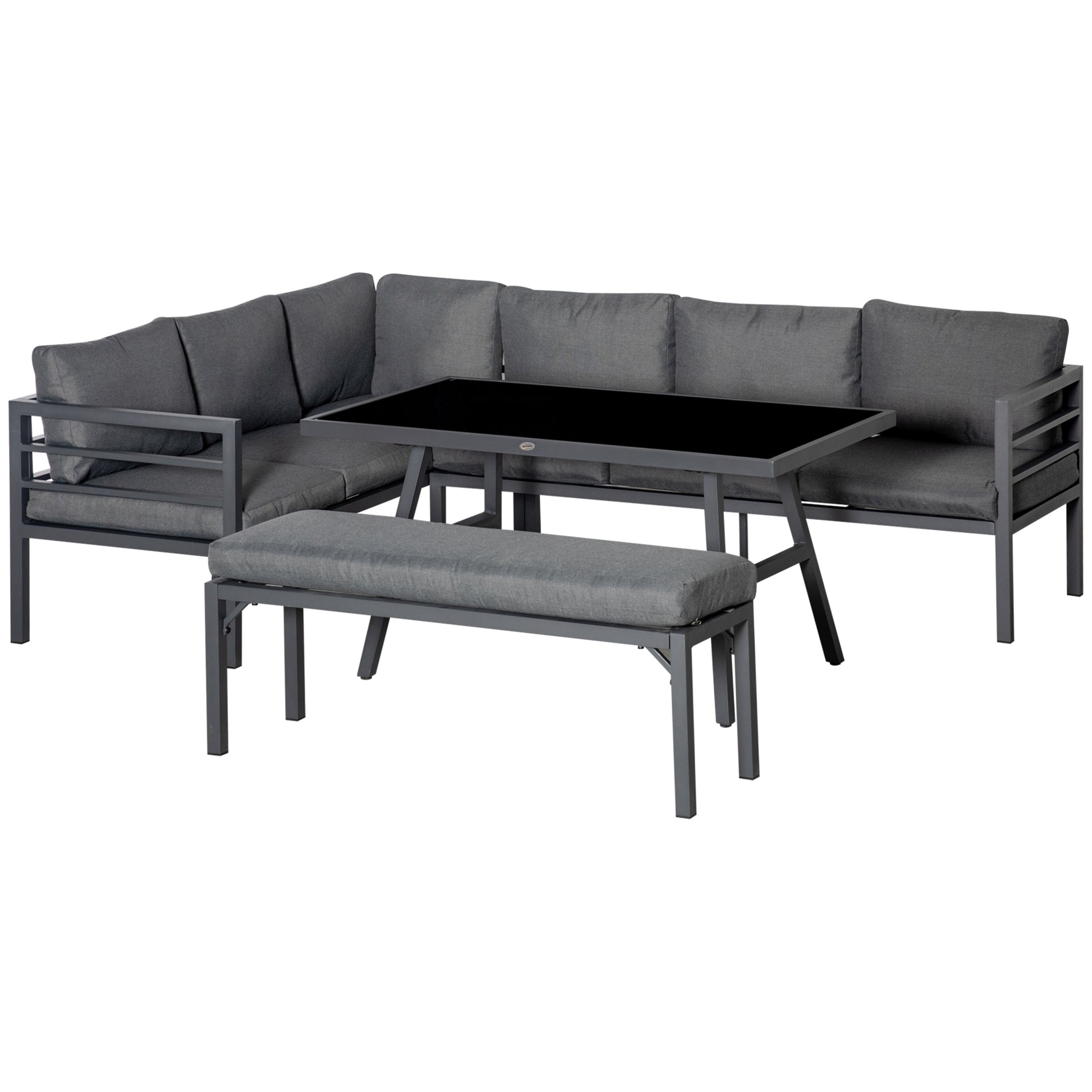 4 Piece L-shaped Garden Furniture Set 8-Seater Aluminium Outdoor