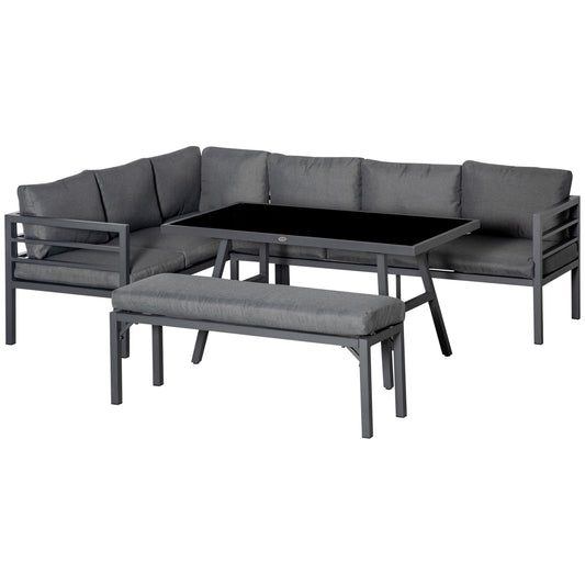 4 Piece L-shaped Garden Furniture Set 8-Seater Aluminium Outdoor