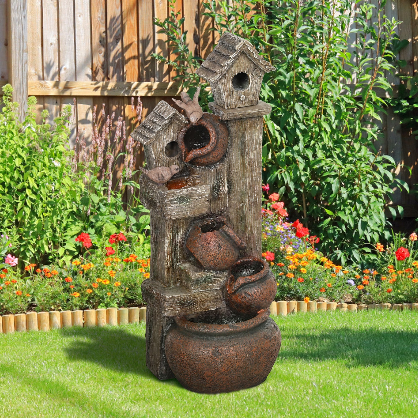 2-in-1 Waterfall Fountain with Birdhouse