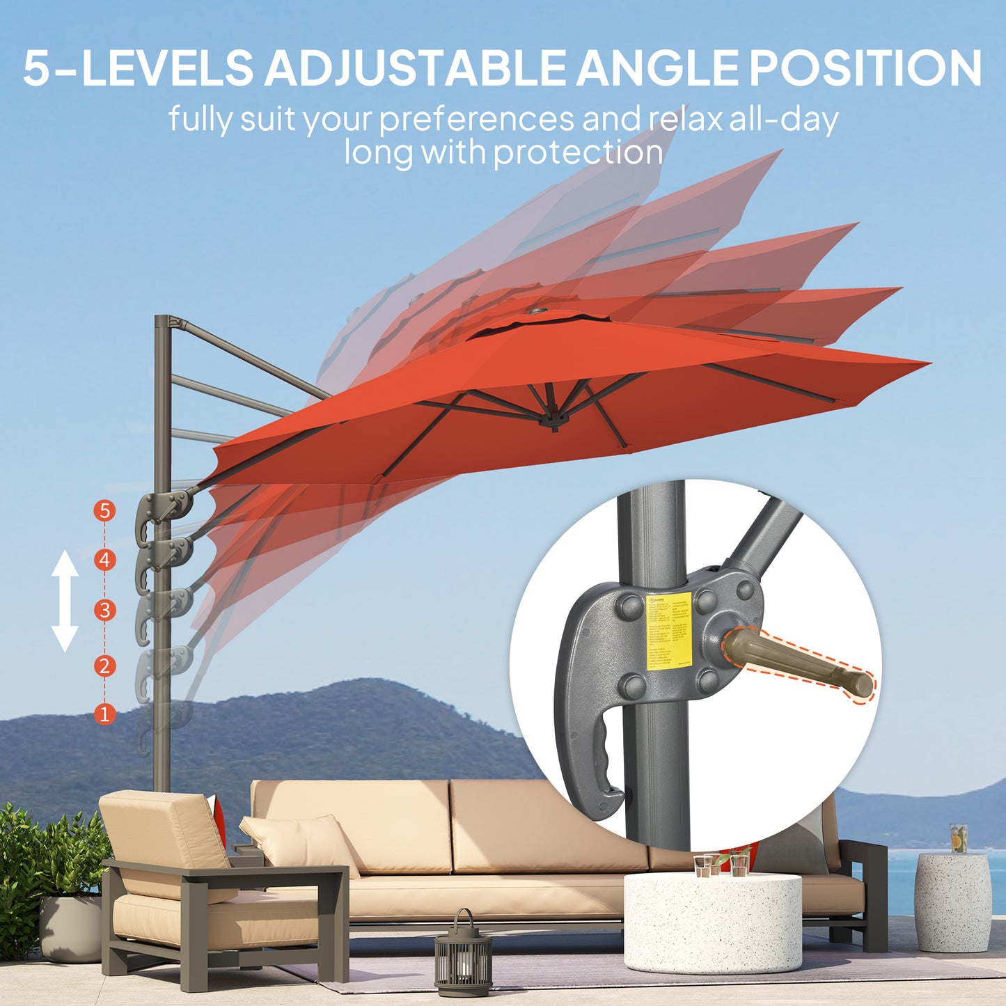 Five-Position Overhanging Parasol