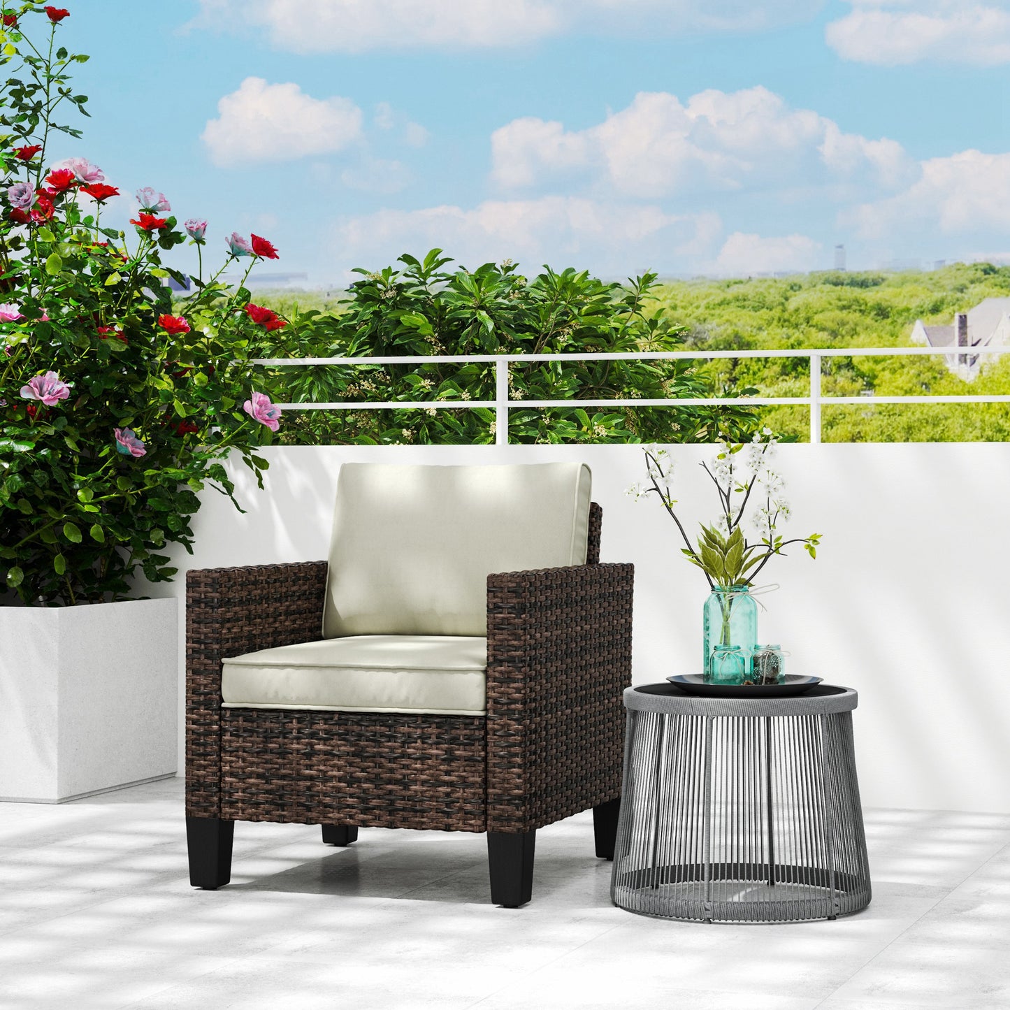 Single Rattan Armchair, with Cushions