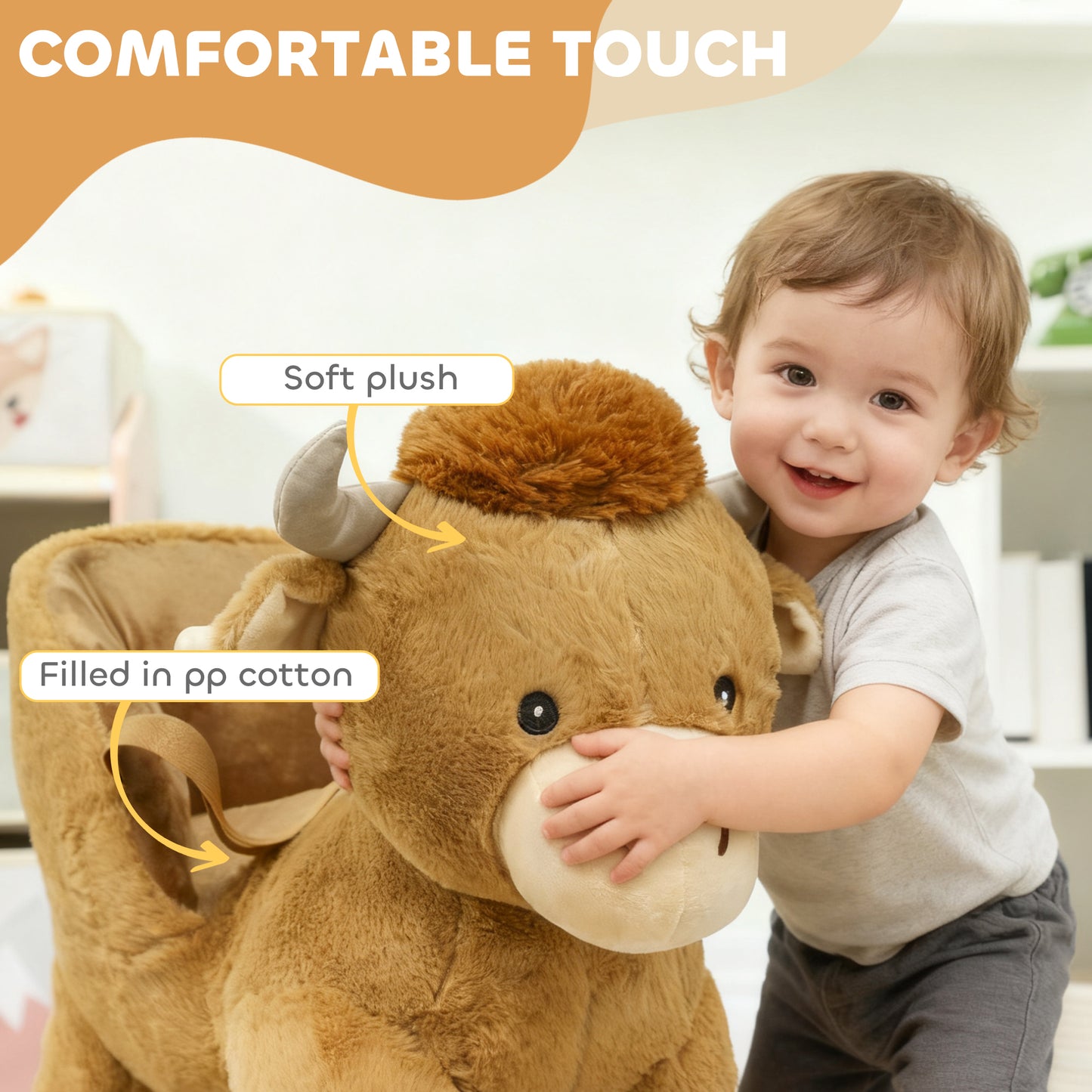 Baby Rocking Horse with Safety Belt, Wood Base
