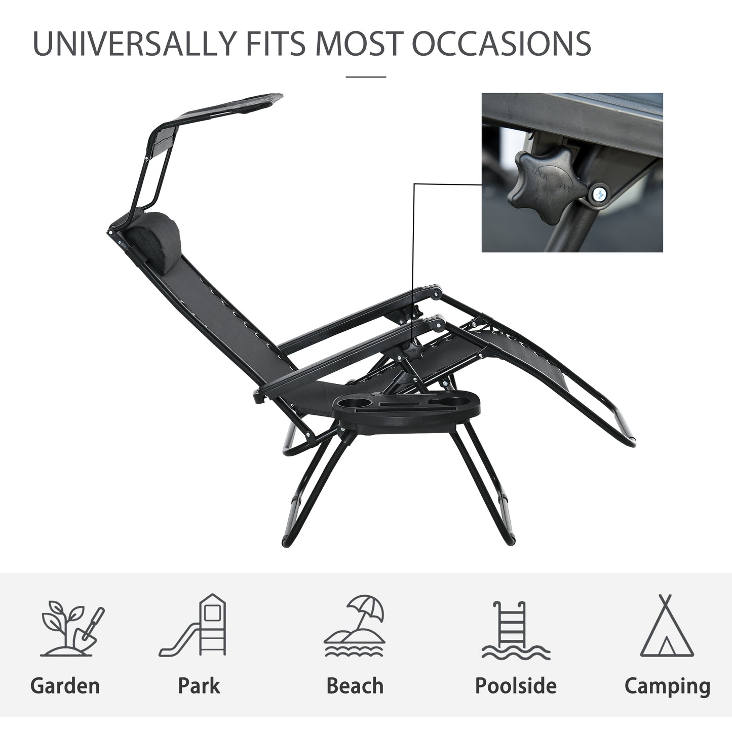 Folding Zero Gravity Sun Lounger, with Sun Canopy