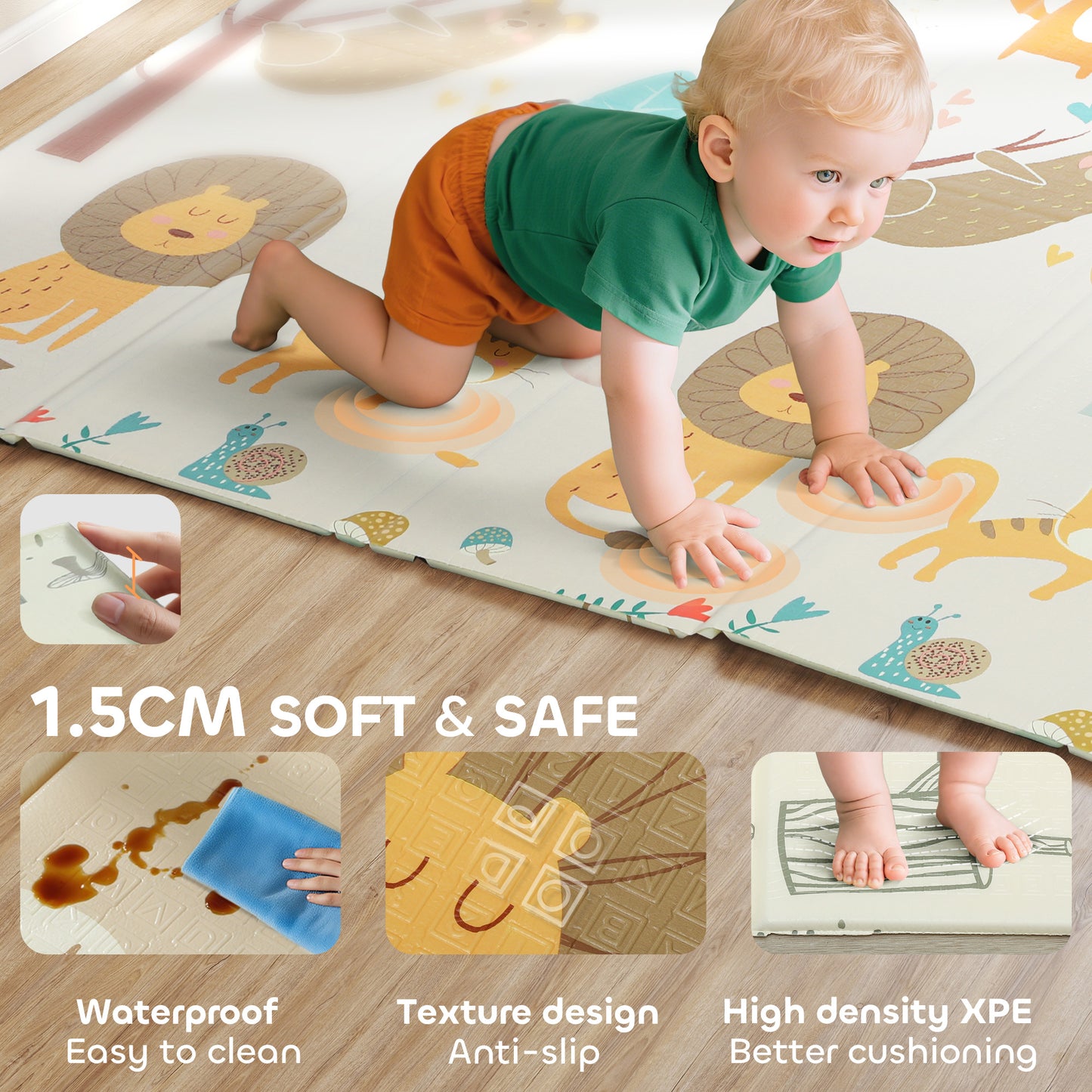 Animal-Themed Baby Plat Mat Double Sided, Foldable