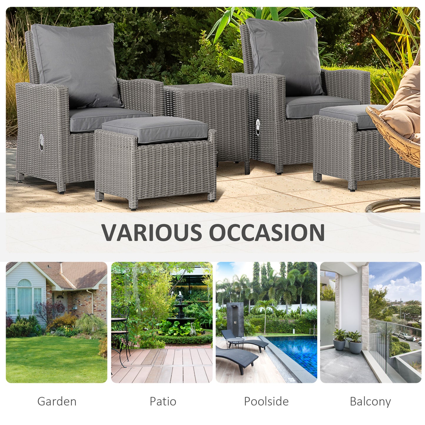 5 Pieces Outdoor PE Rattan Garden Furniture with Cushions