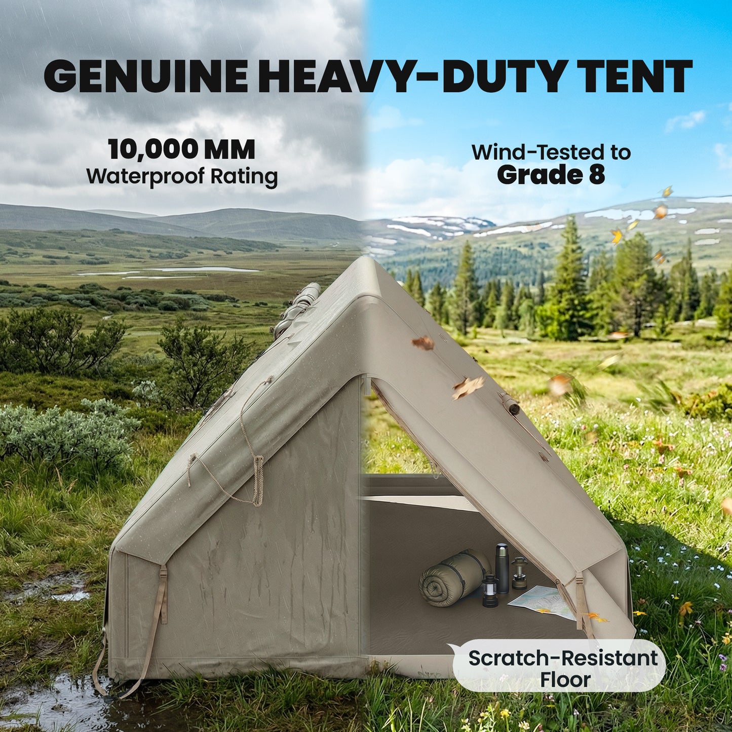 Inflatable Camping Tent, 4 Season Hot Tent 10000mm Waterproof
