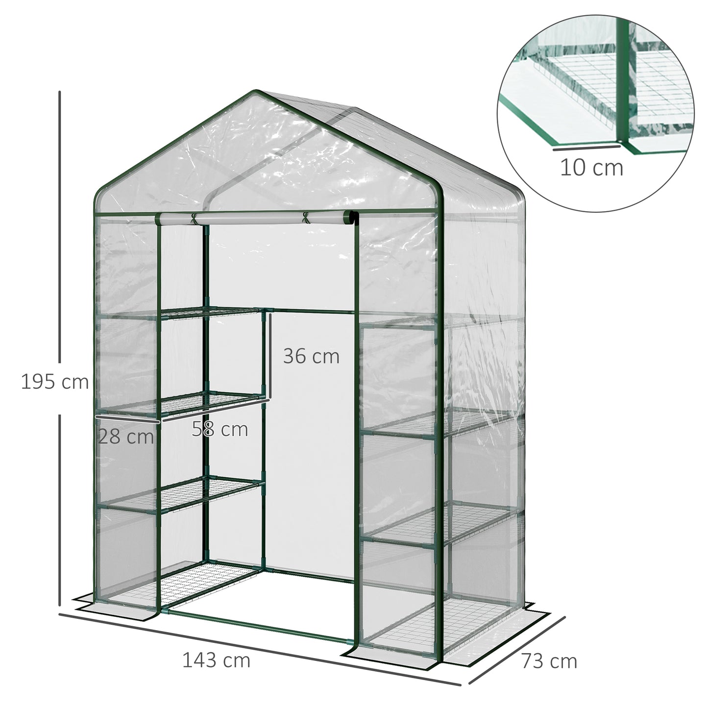 Walk in Greenhouse with 4-Tier 8 Shelves