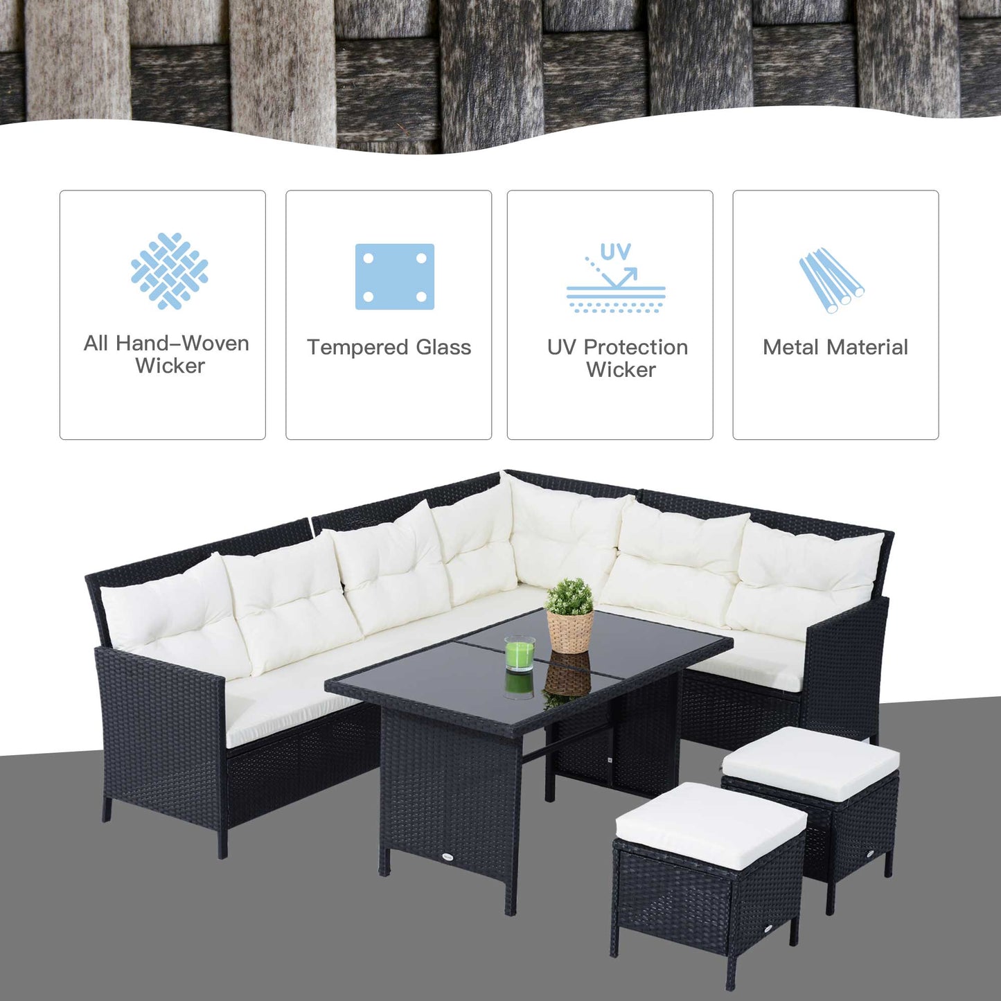8-Seater Garden Rattan Furniture Rattan Corner Dining Sofa Set