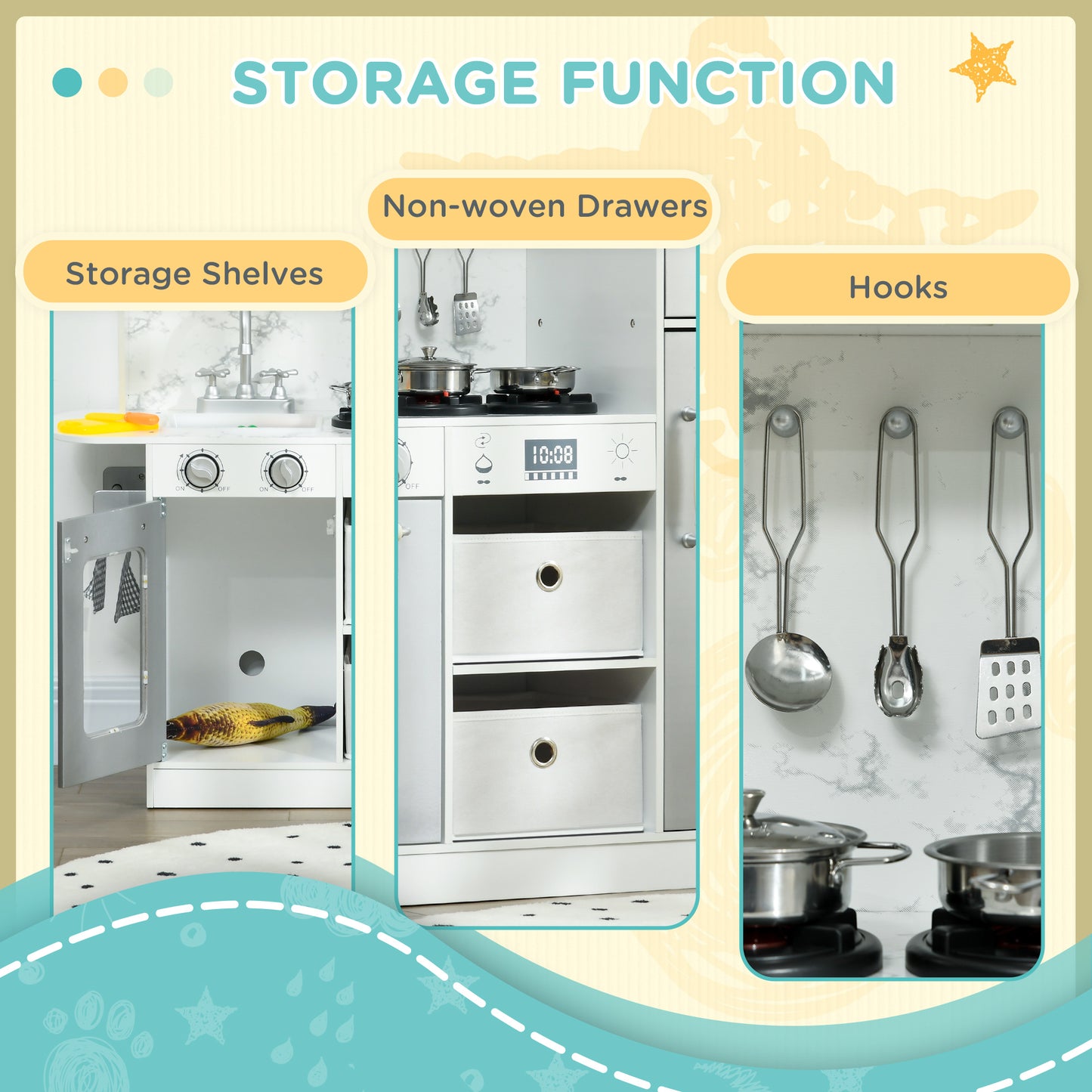 Toy Kitchen with Lights, Sounds, Apron and Chef Hat, Ice Maker