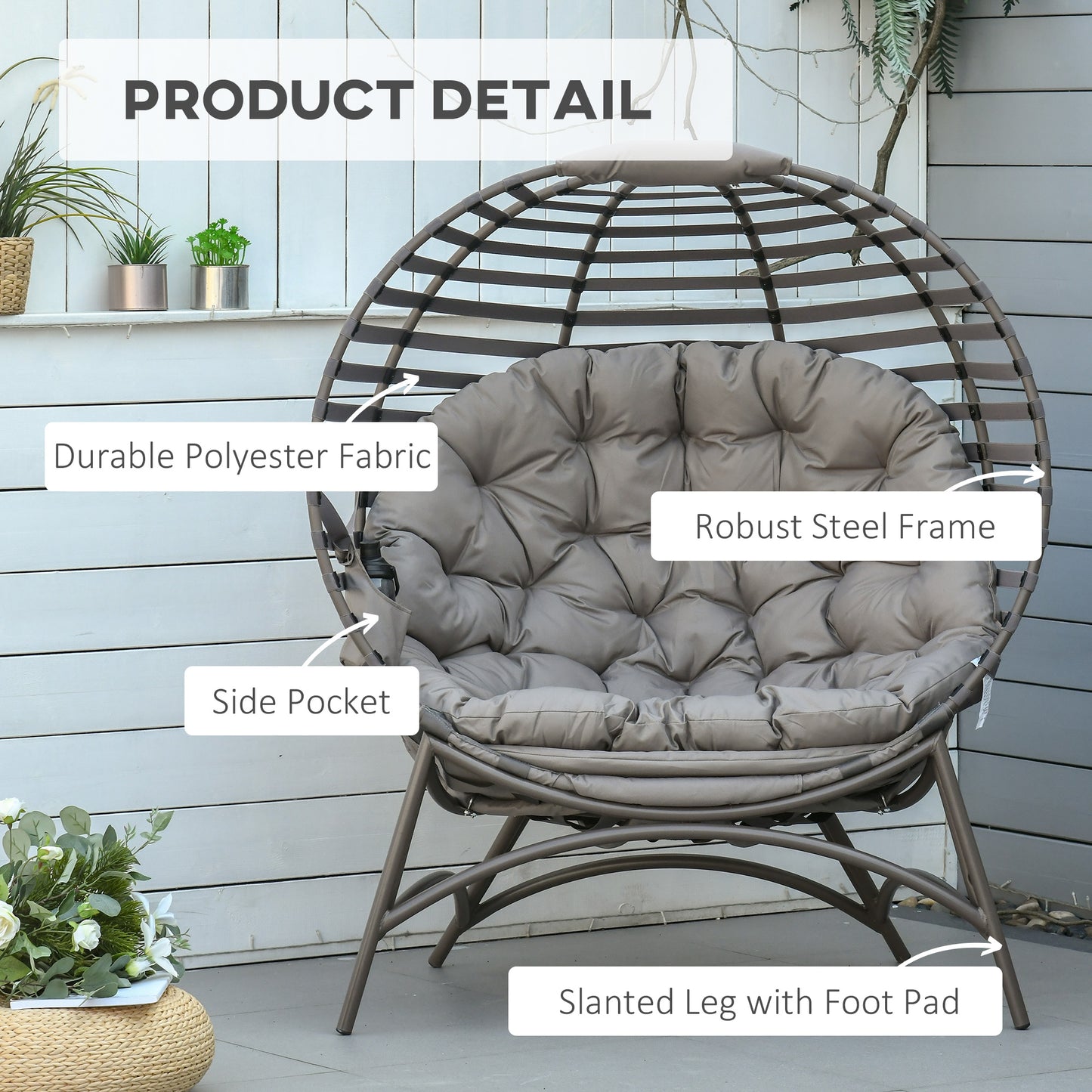 Egg Chair with Cushion & Side Pocket