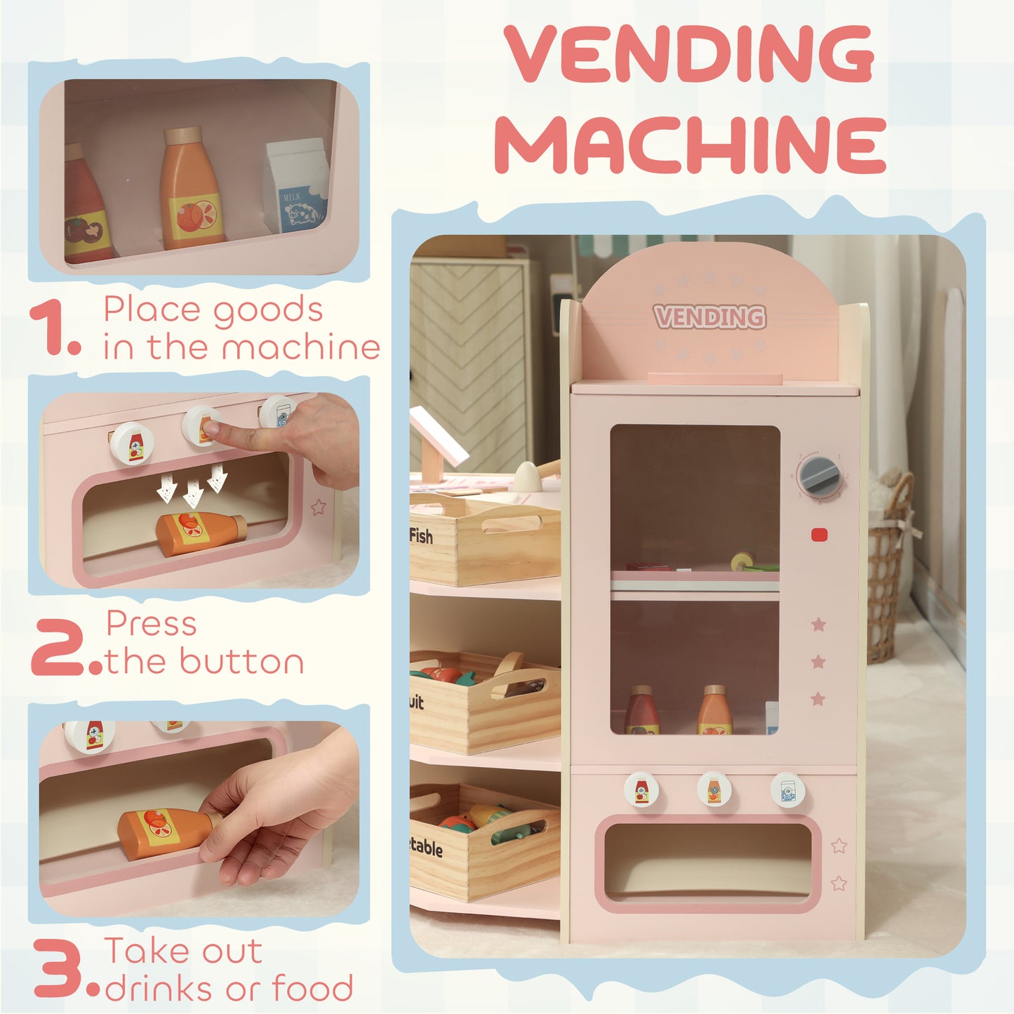 Kids Grocery Store, Children Supermarket Playset with Cash Register