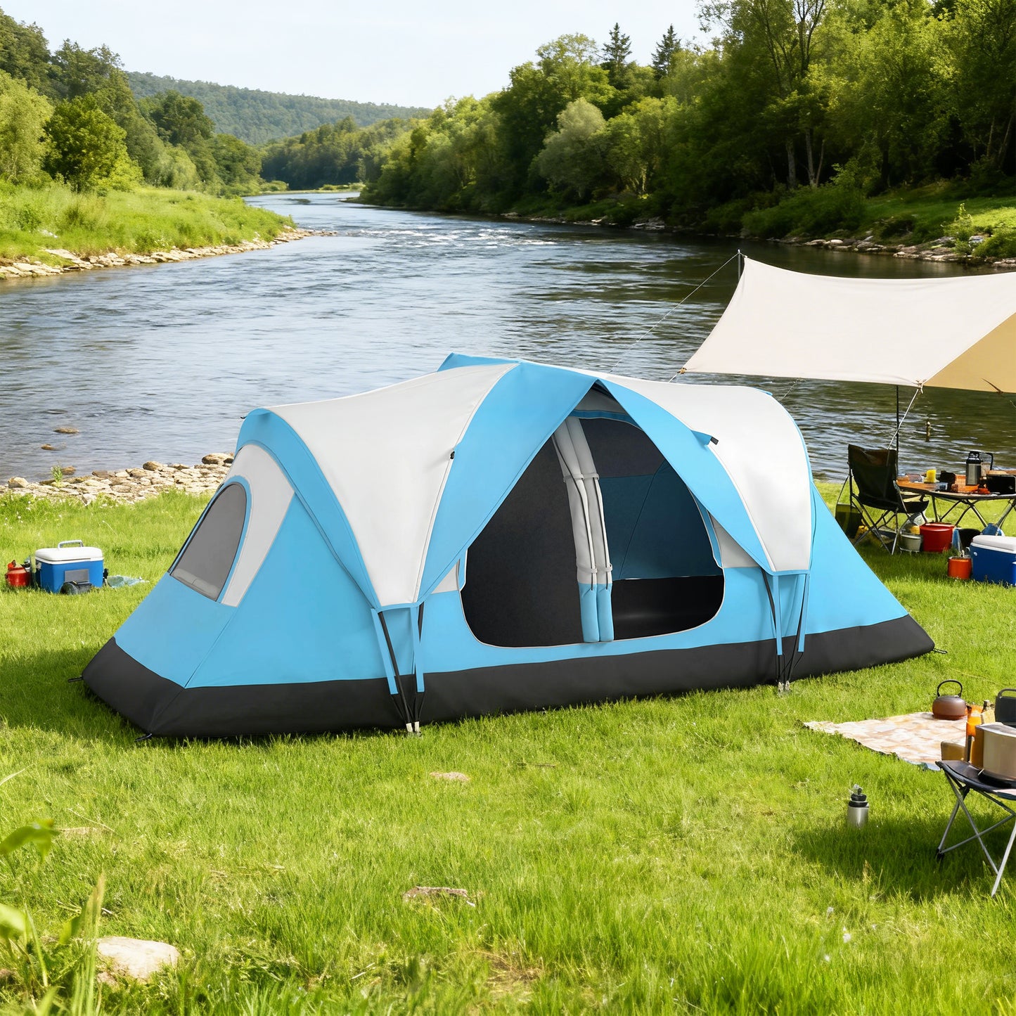 Camping Tent for 6-8 Man with 2000mm Waterproof Rainfly