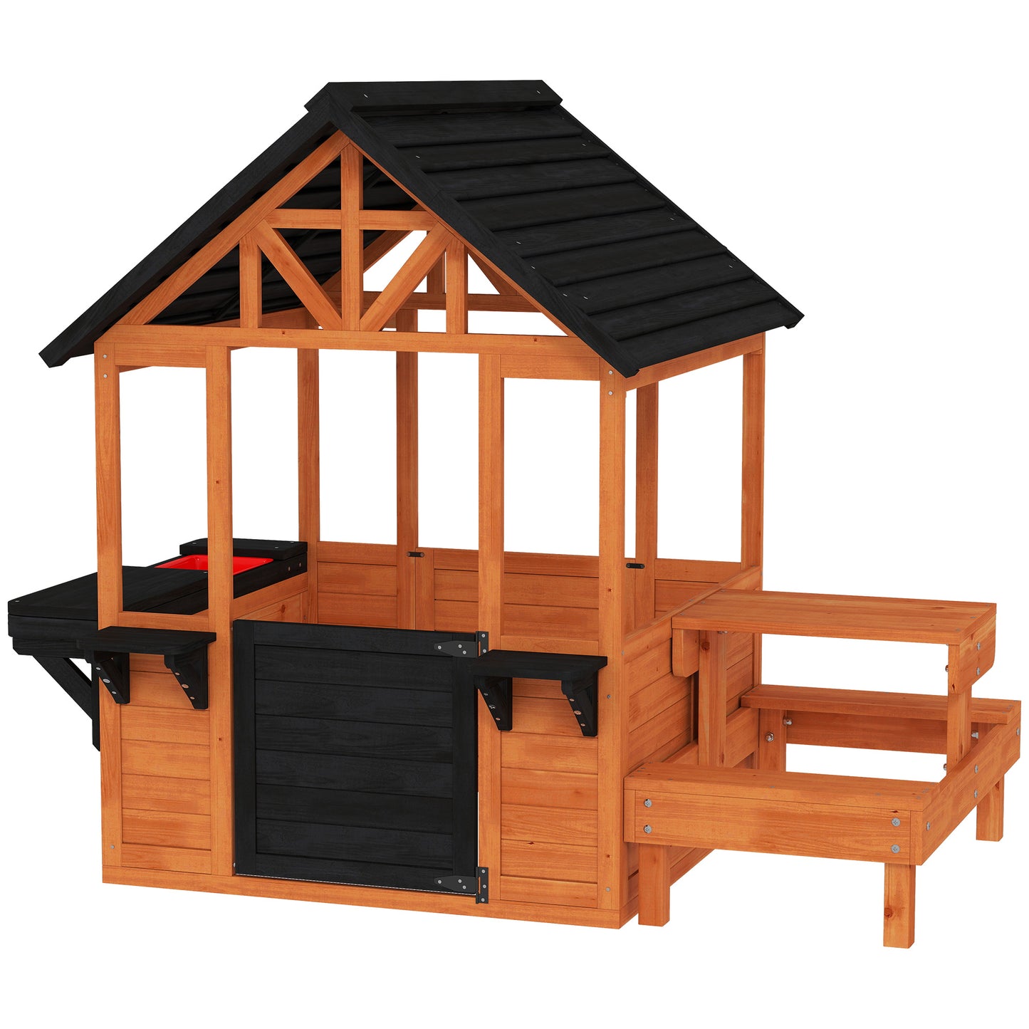 Wooden Playhouse Playhouse for Kids with Table, Benches, Sink Table