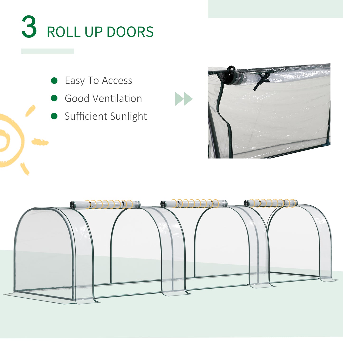 Mini Greenhouse, Small Polytunnel Green House with Zipped Doors