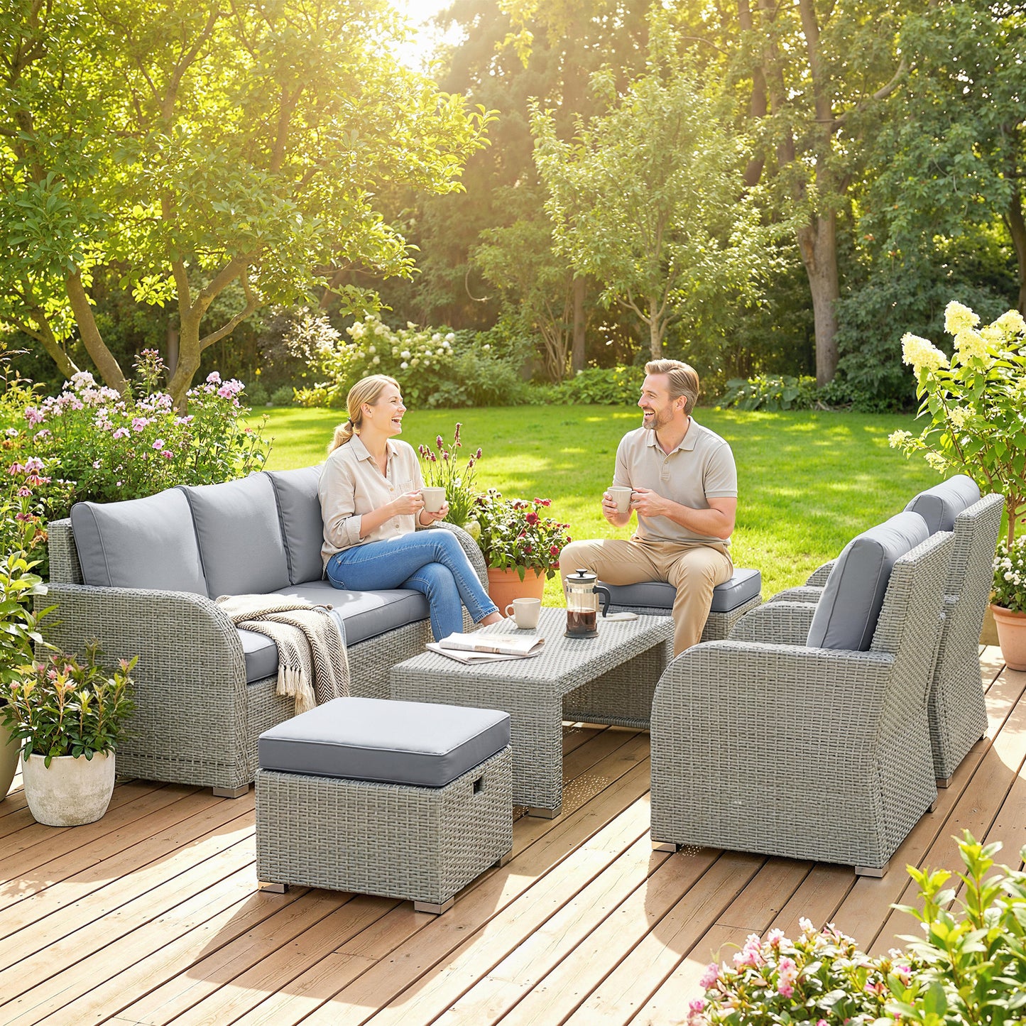 Six-piece Rattan Garden Furniture Set with Reclining Armchairs