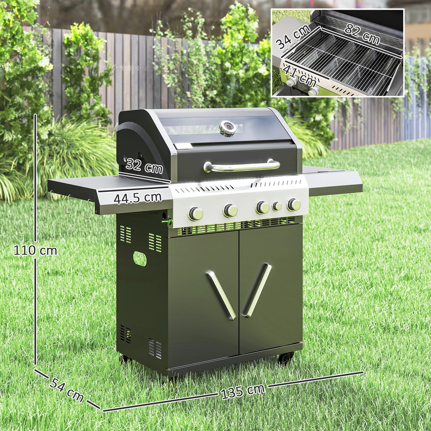 4+1 Burner Gas BBQ Grill with Clear View Lid