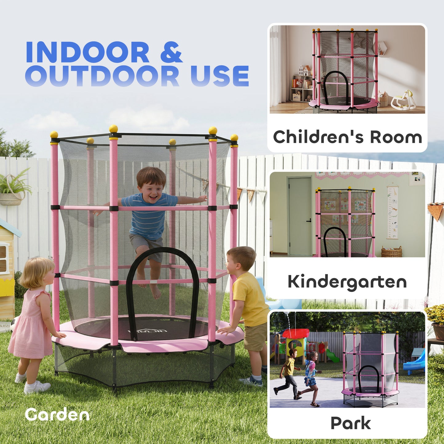 4.6FT/55" Kids Trampoline with Enclosure Net, Outdoor Indoor Use