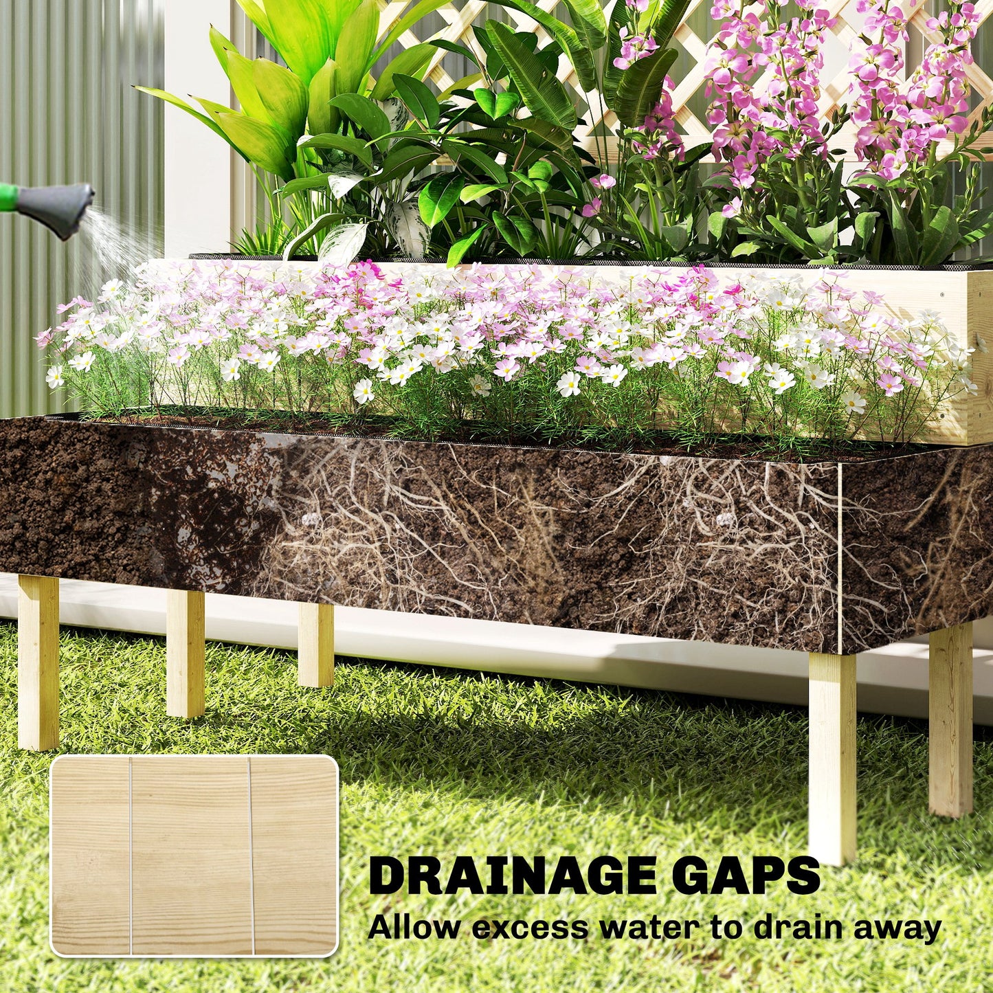 Raised Garden Bed 2-Tier Stepped Design Planter Box with Trellis