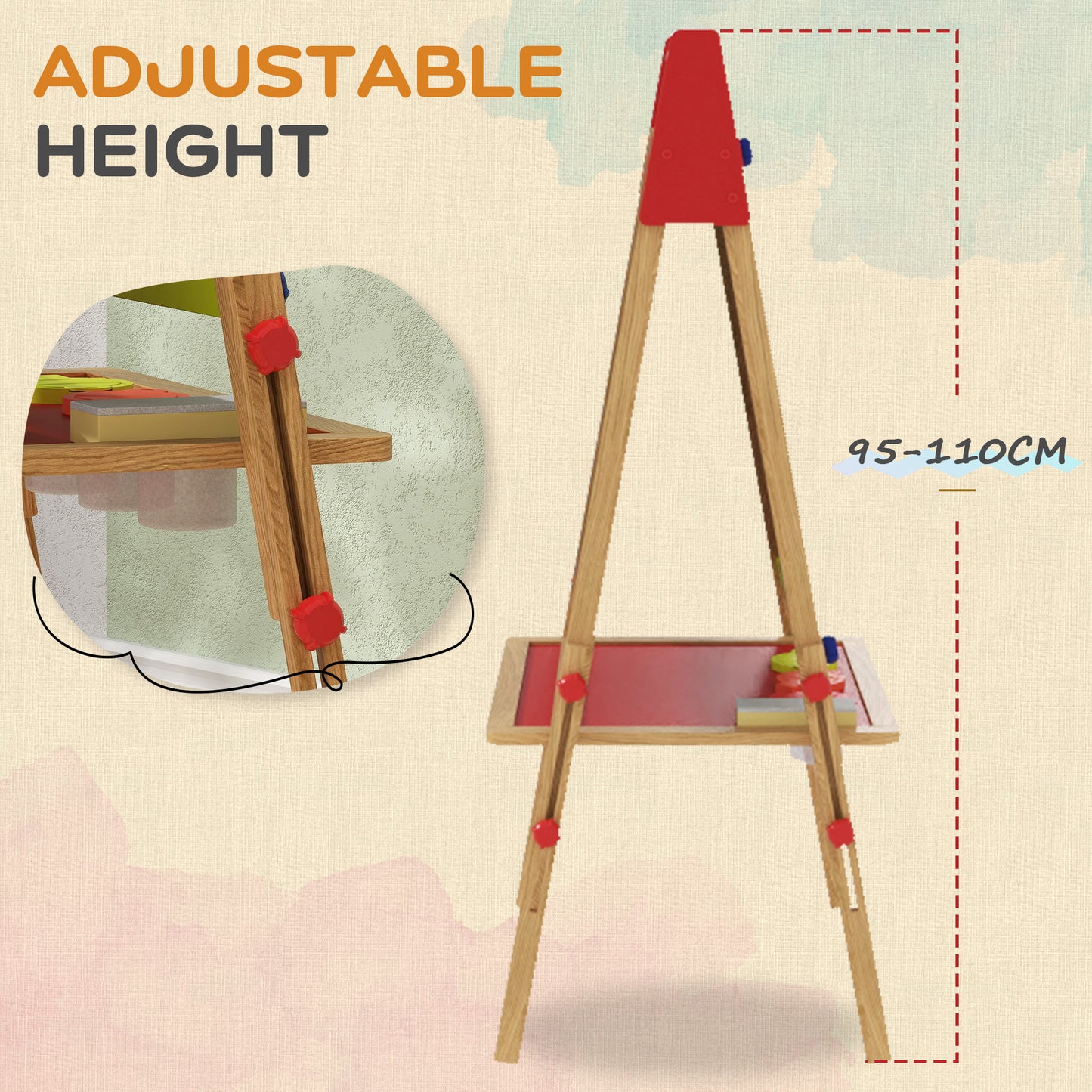 3-in-1 Wooden Kids Easel with Paper Roll, Whiteboard, Chalkboard