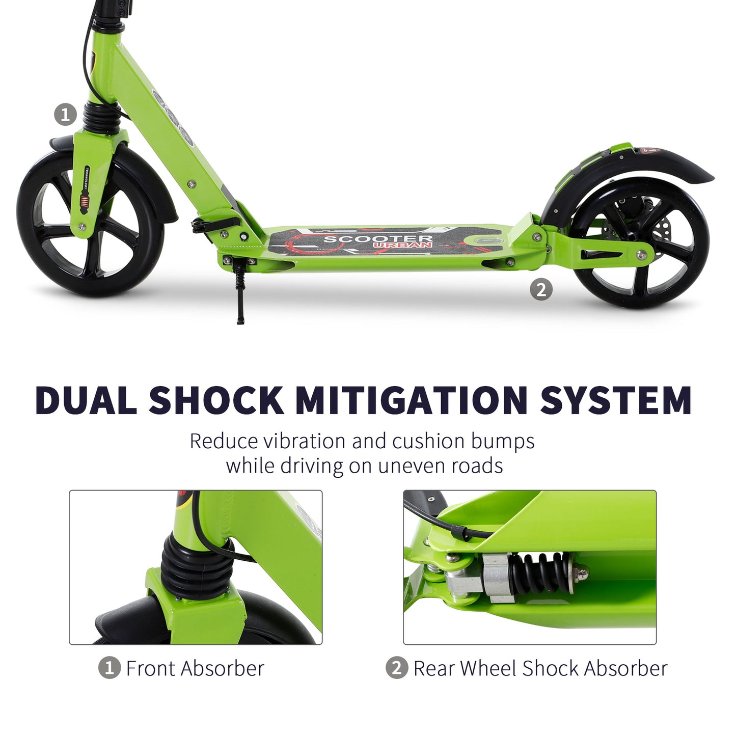 Kick Scooter, Folding 2 Wheel Scooter with Dual Brake System