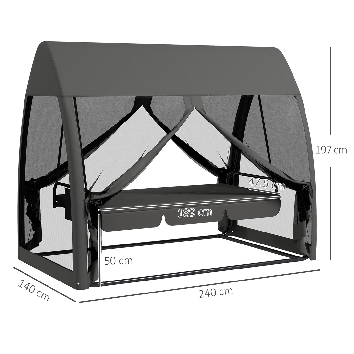 Three-Seater Convertible Swing Chair/Bed, with Curtained Canopy