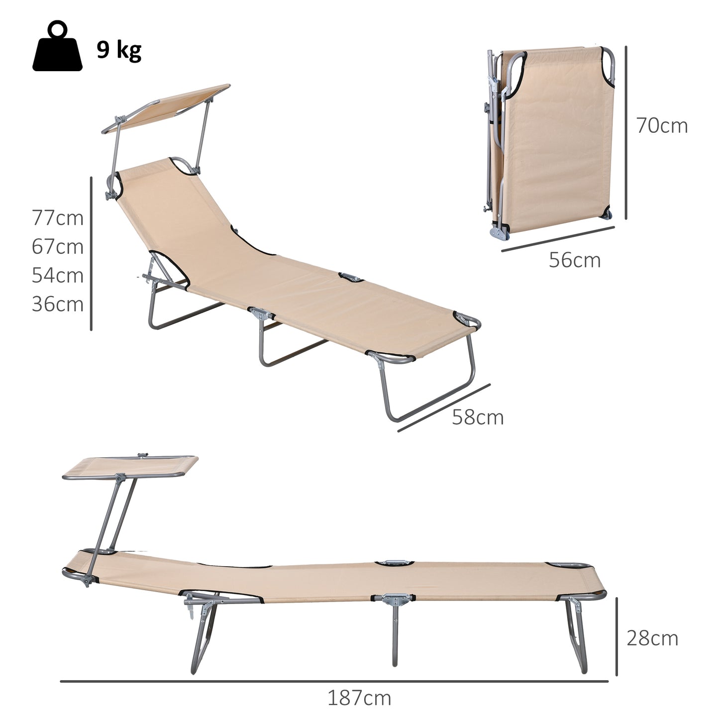 Folding Sun Lounger with Canopy