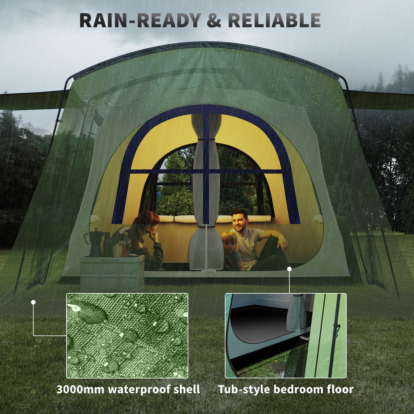 4 Man Tunnel Tent, Family Camping Tent with Porch