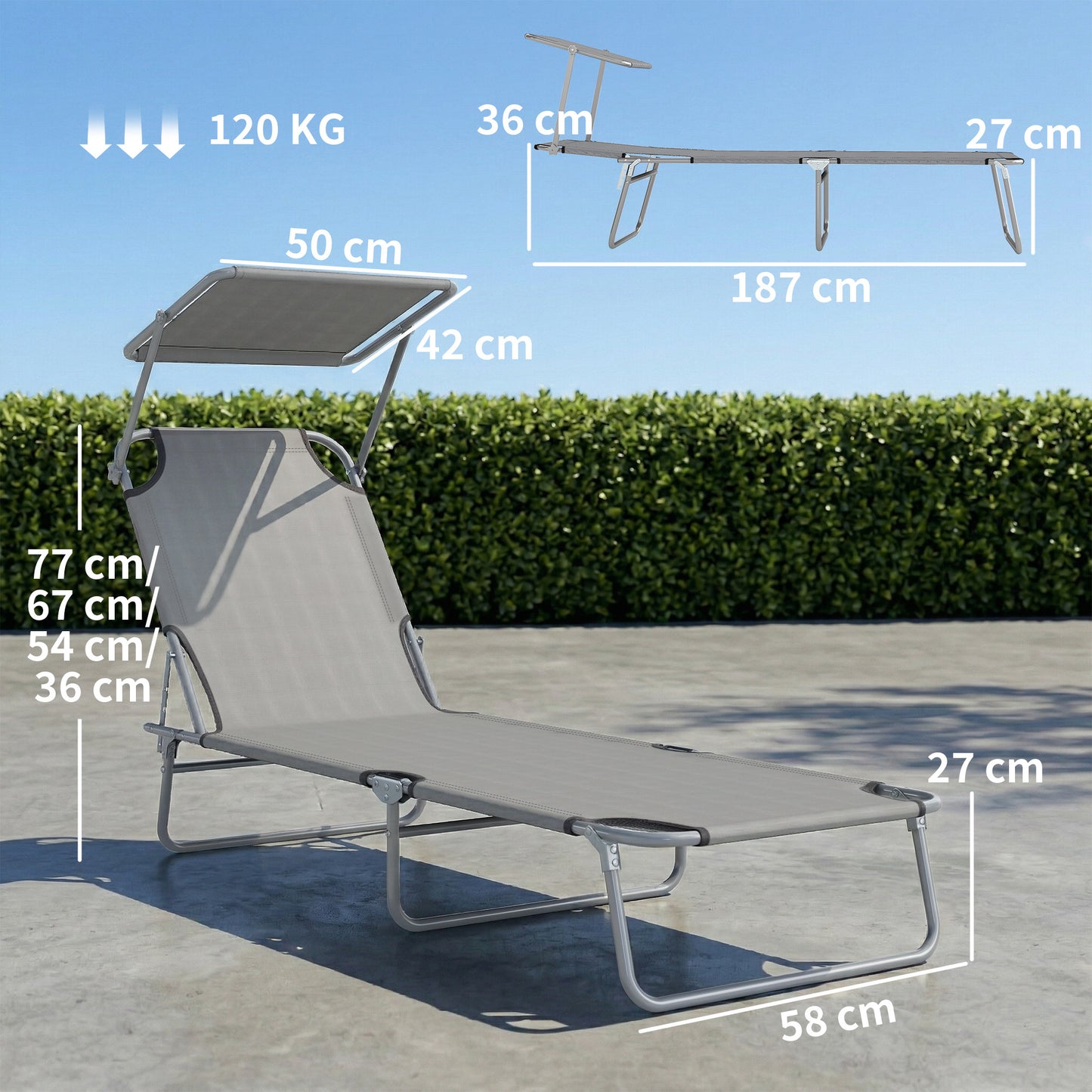 Folding Sun Lounger with Canopy