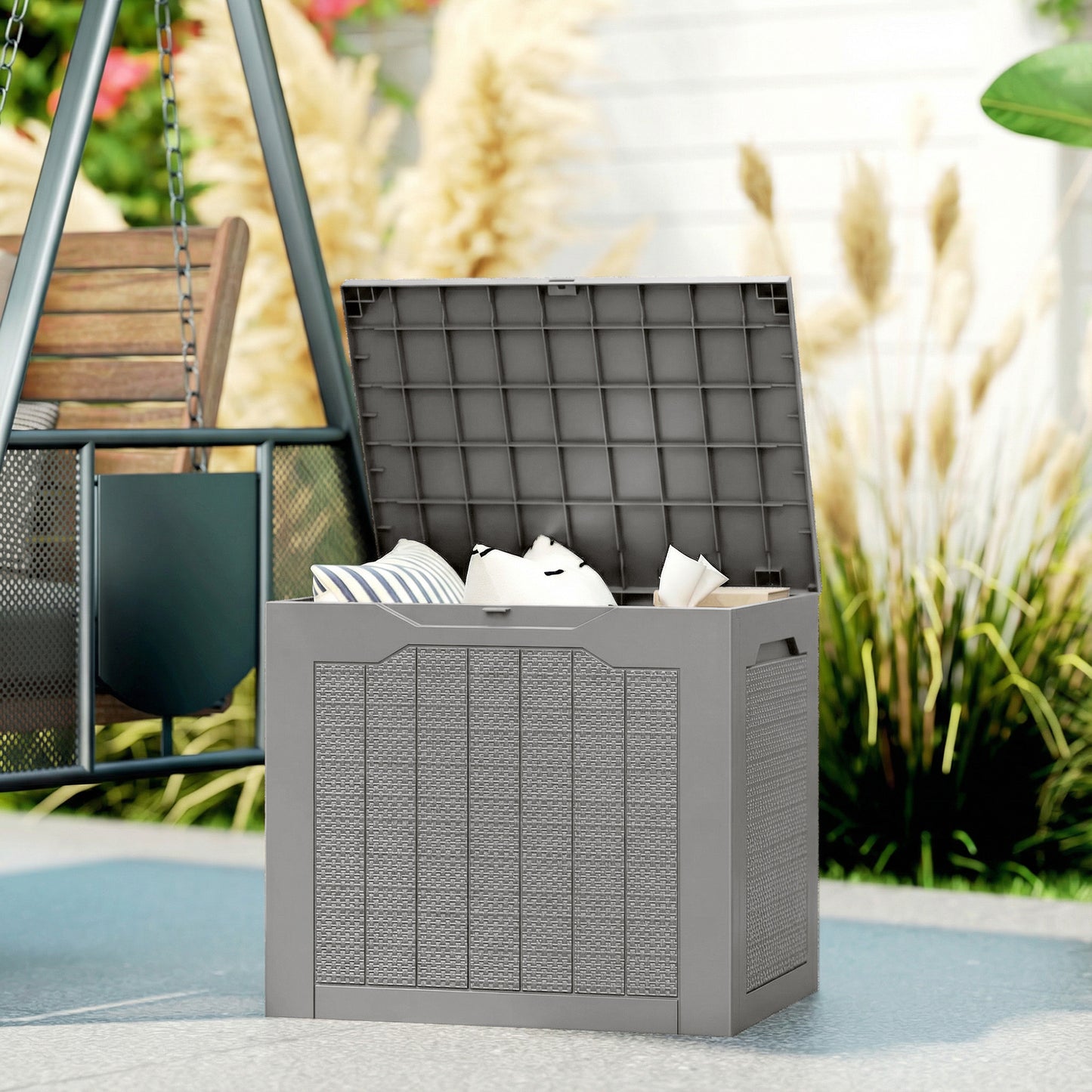 93L Plastic Garden Storage Box, Outdoor Storage Box with Handles