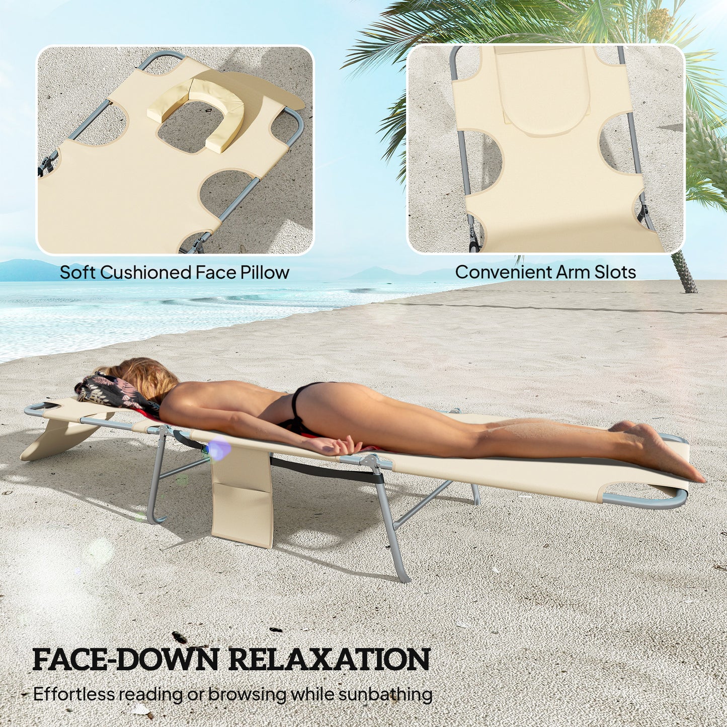 5-Position Adjustable Sun Loungers Set of 2 with Reading Hole