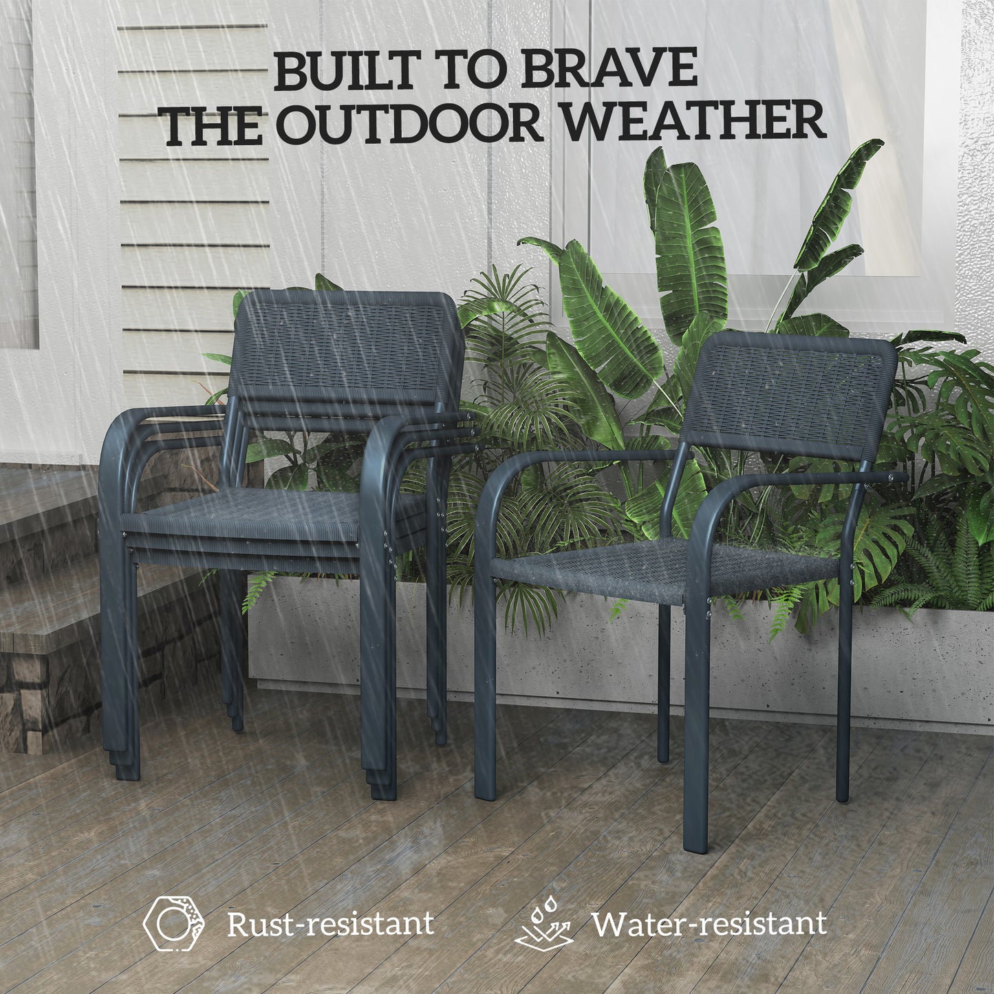 Garden Chairs Set of 4, Stackable Rattan Effect Dining Chairs