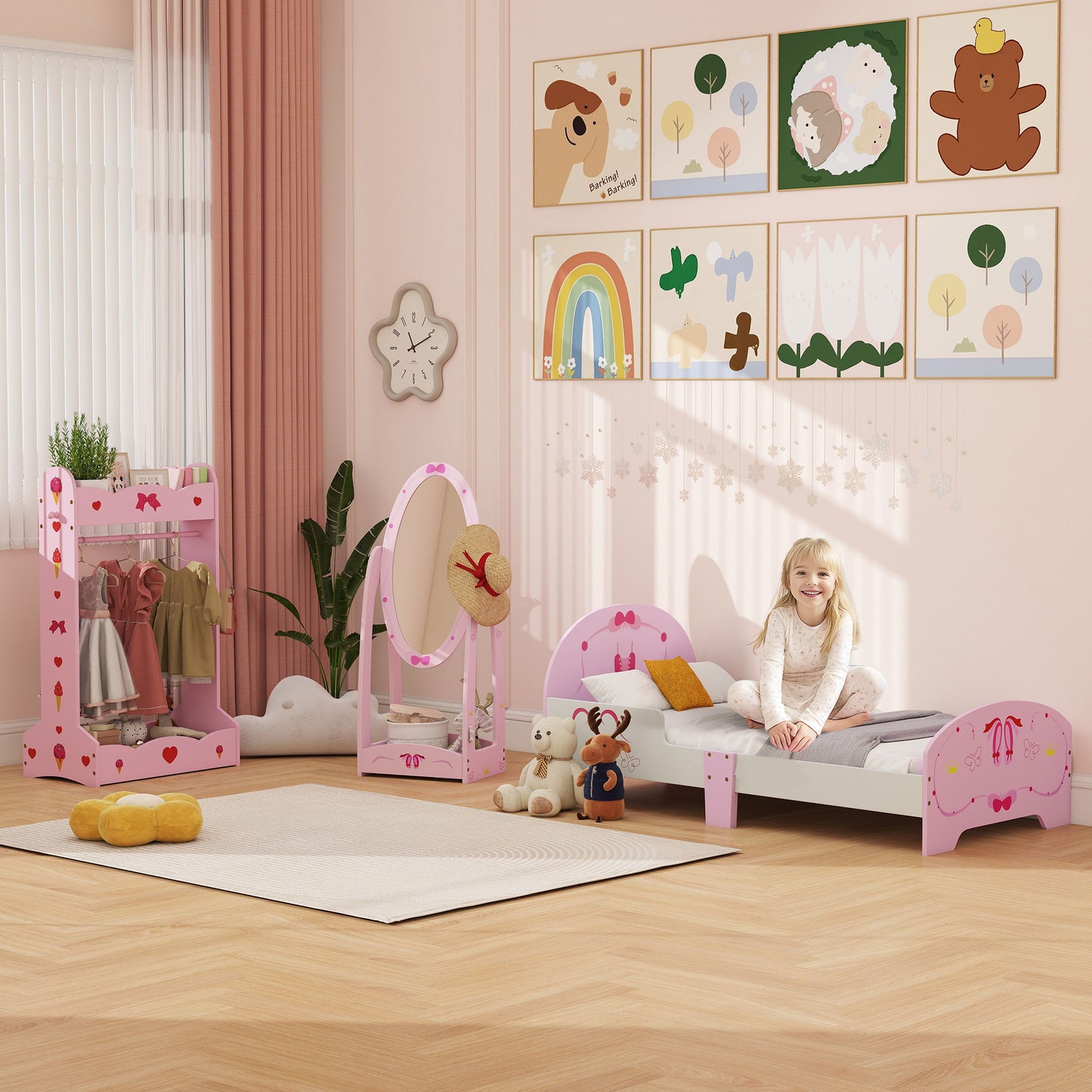 Kids Bed with Safety Rails, Kids Clothes Rail