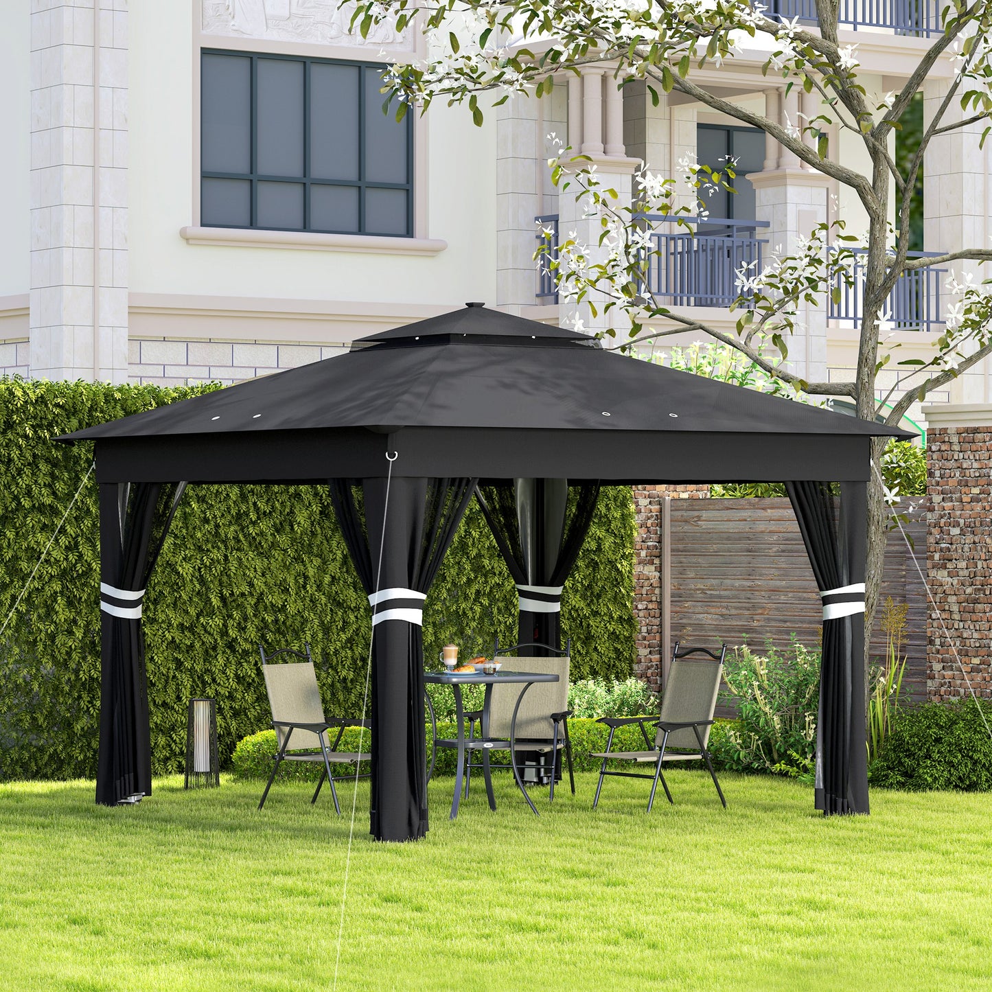 3.36 x 3.36m Pop Up Gazebo Party Tent with Solar-Powered LED Lights