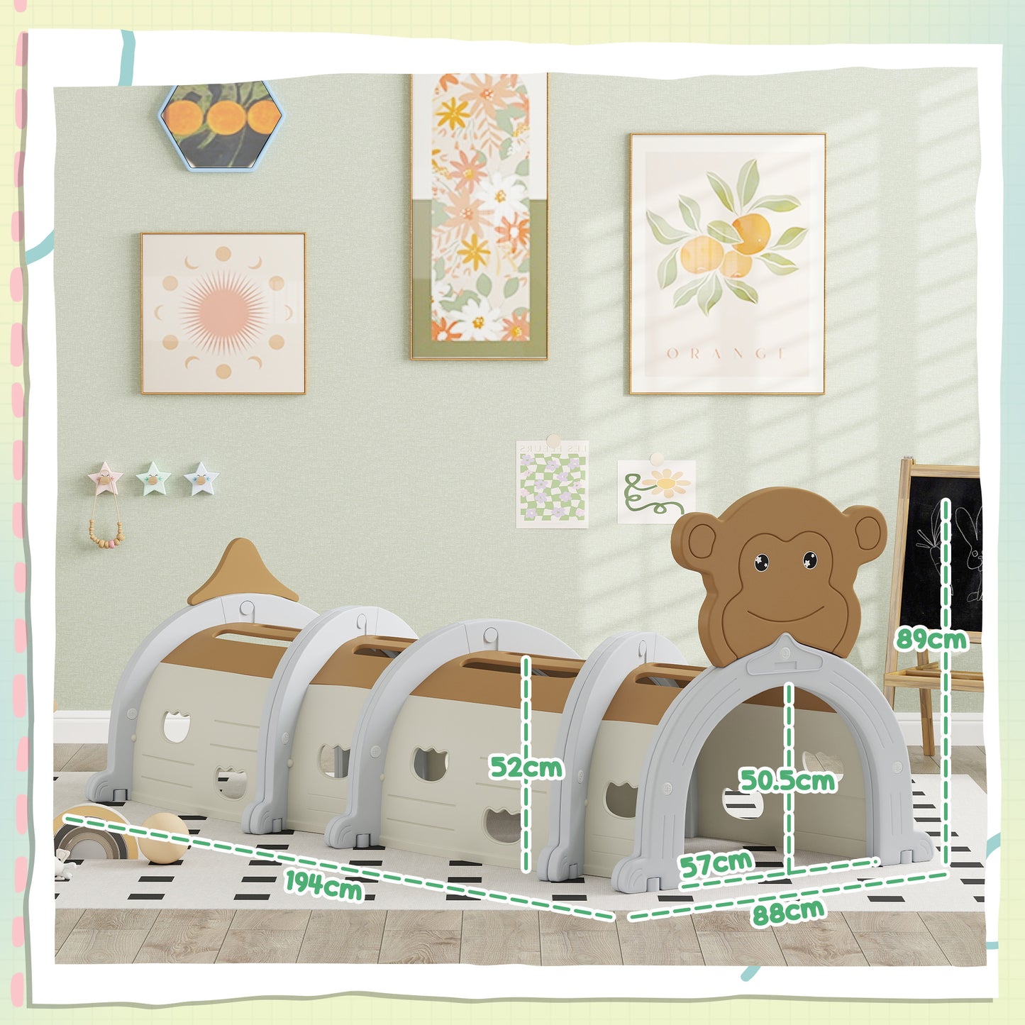 Monkey-Design Kids Play Tunnel for Crawling, Climbing