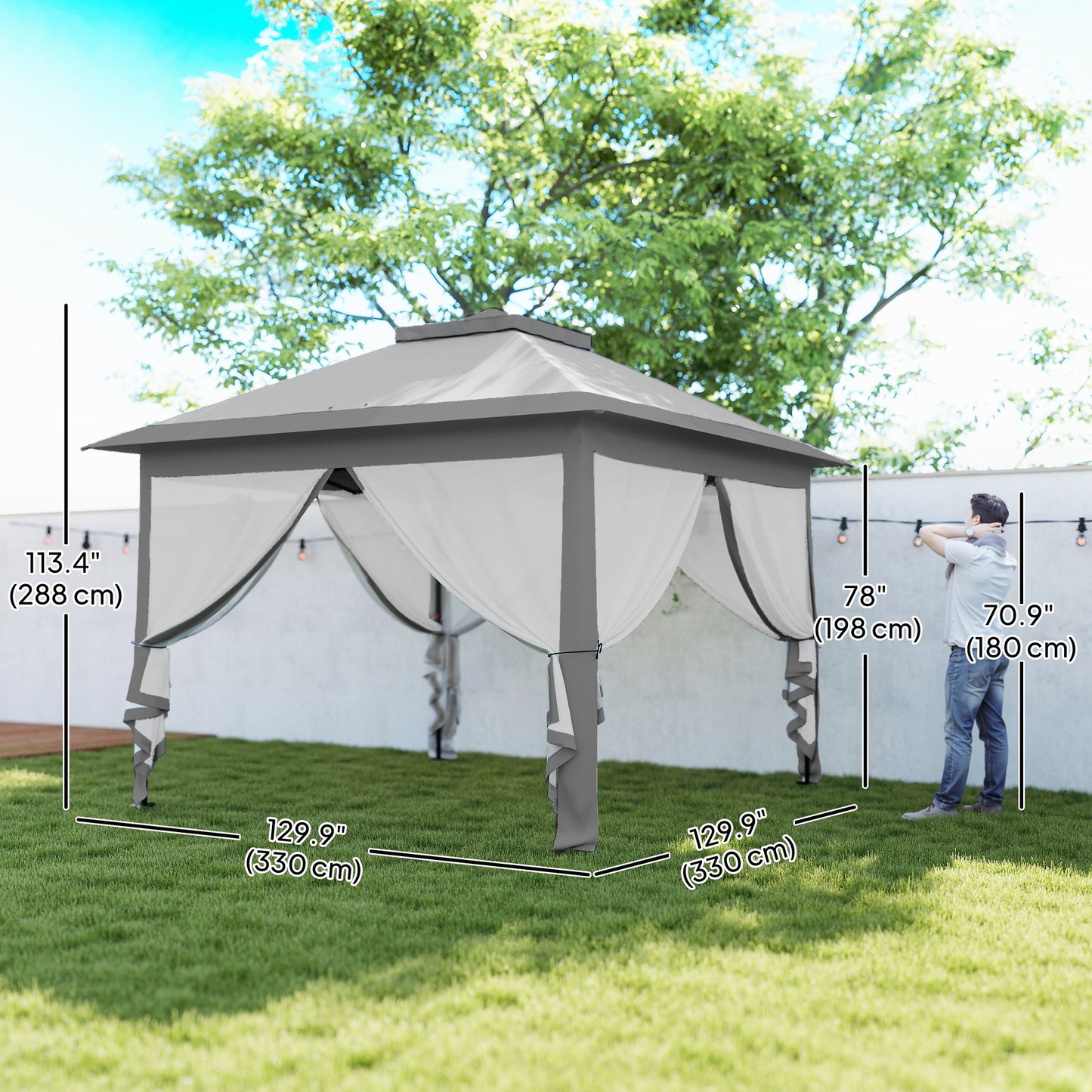 3.3 x 3.3m Pop Up Gazebo, Double Roof Foldable Canopy Tent