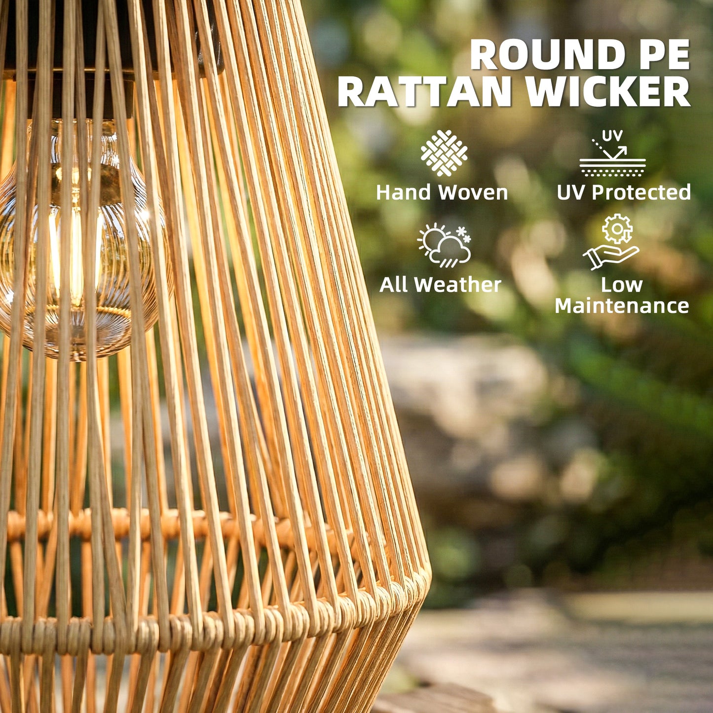 Hanging Solar Lanterns, 2 Pack Rattan Solar Lights with Handle