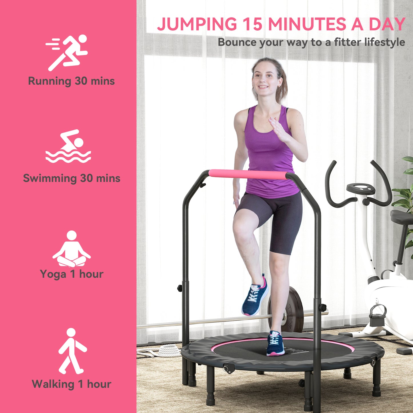 45" Foldable Mini Fitness Trampoline, with Adjustable Foam Handle