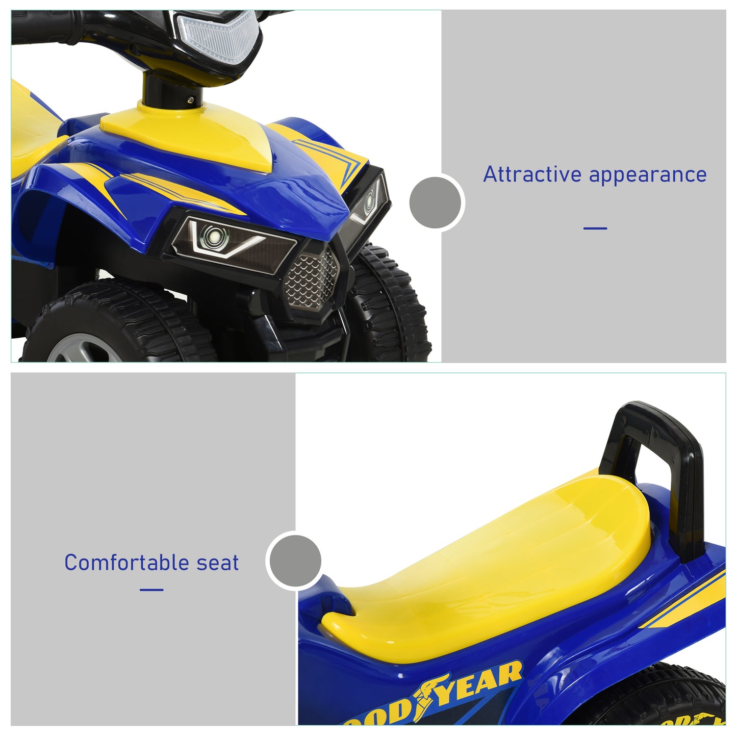 Baby Quad Bike Kids Ride On Car Goodyear Licensed Walker Foot To