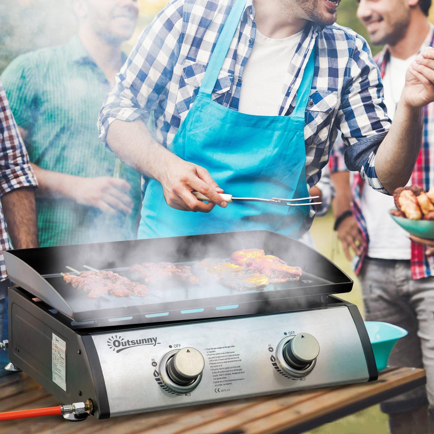 Gas Plancha Barbecue Grill with 2 Stainless Steel Burner, 5kW