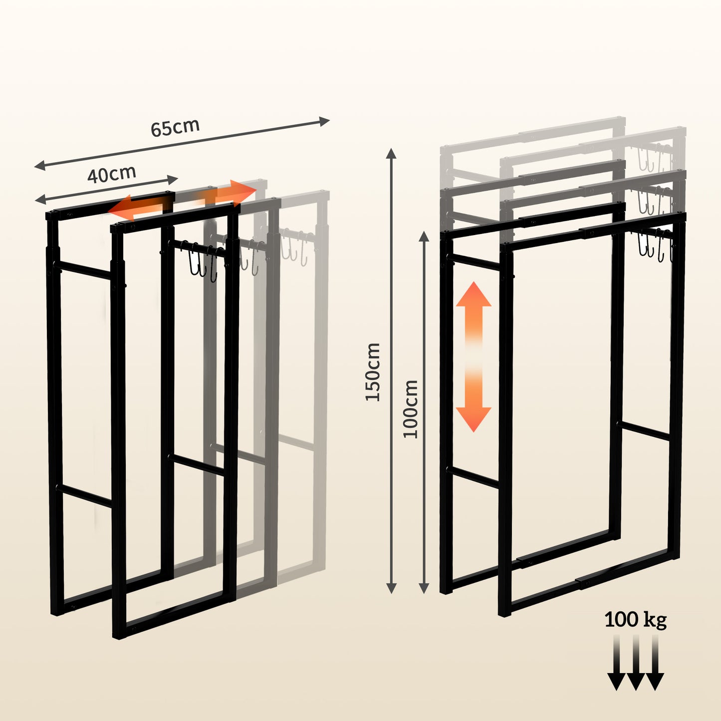40-65/100-150cm Adjustable Metal Firewood Log Holder