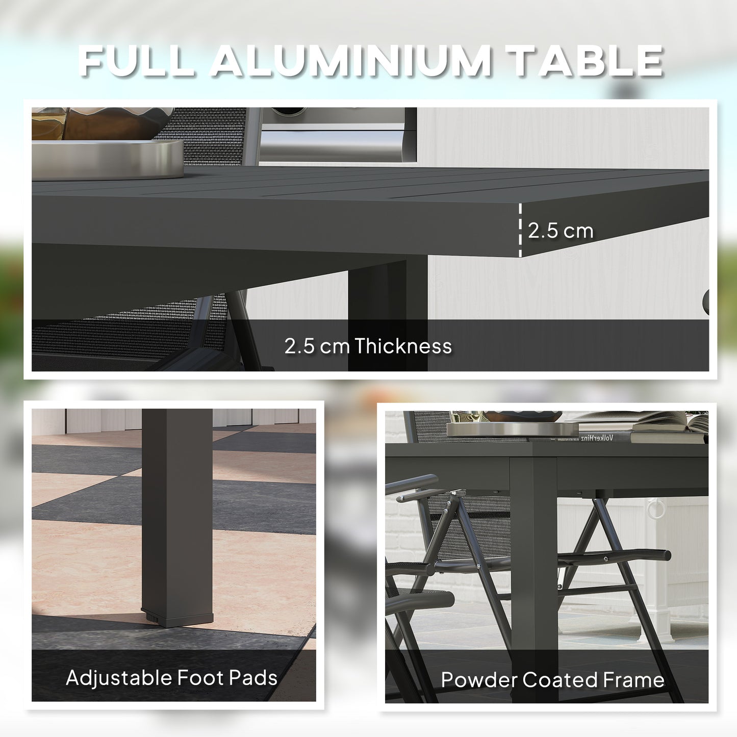 Aluminium Extending Garden Table with Slatted Top for 6-8 Person