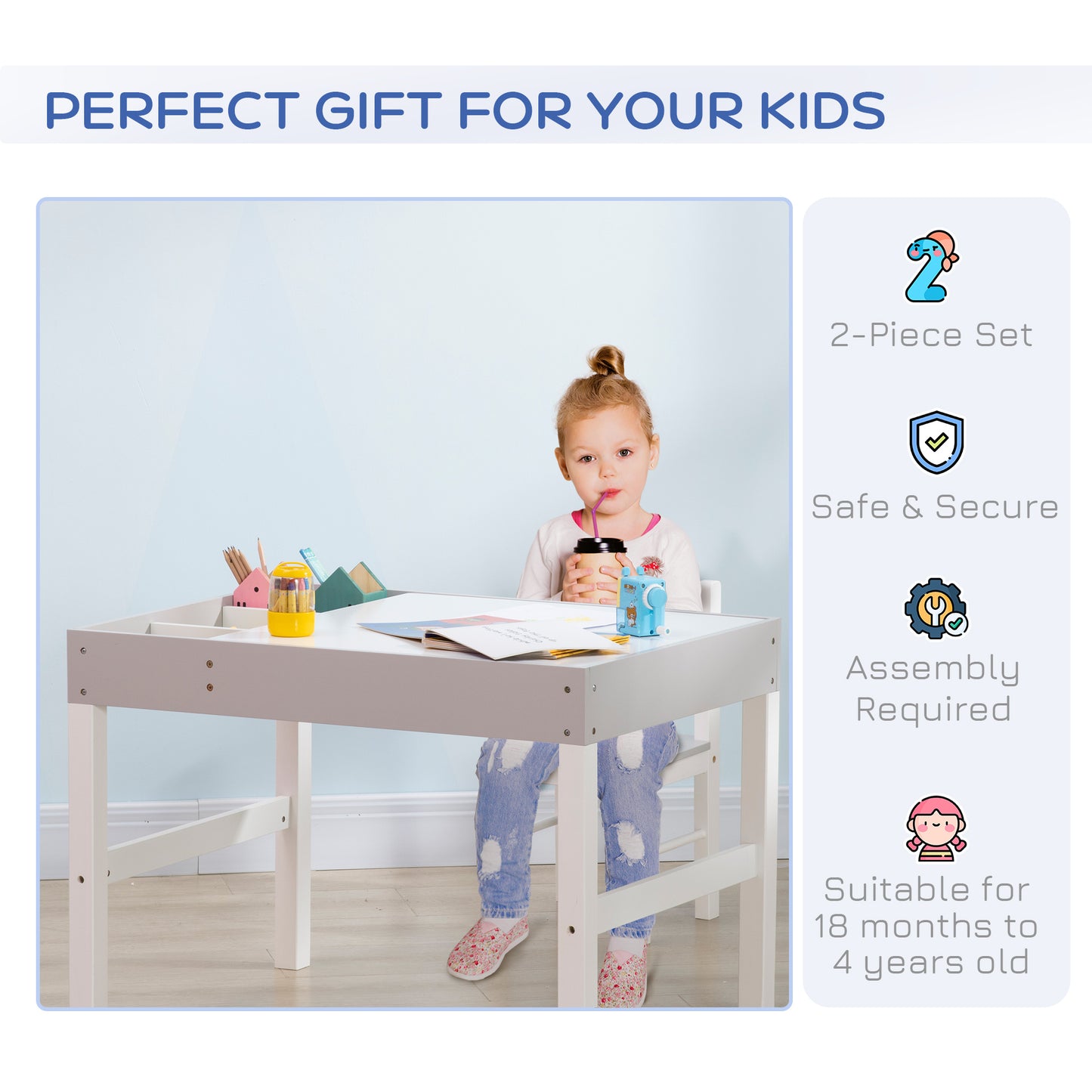 Kids Table and Chair Set, with Storage Space