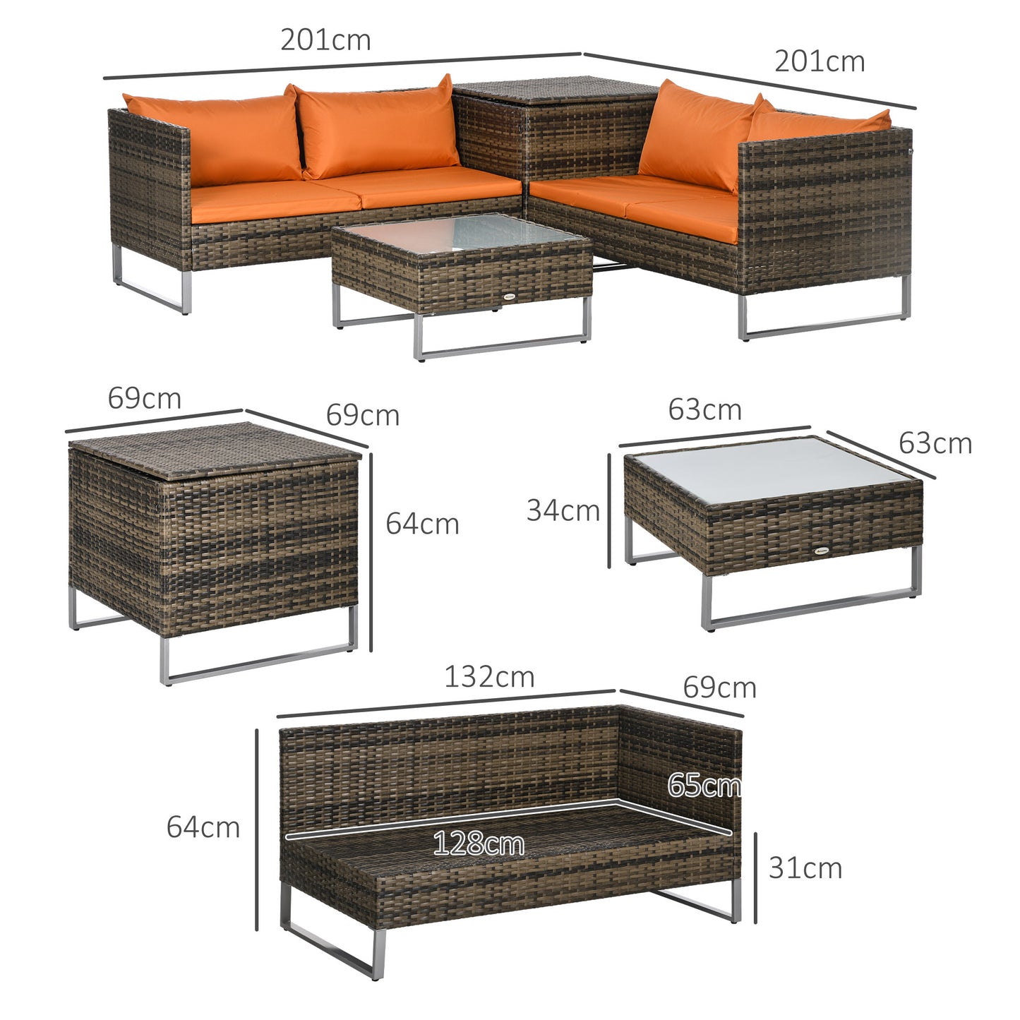 4 Piece Rattan Garden Furniture Set