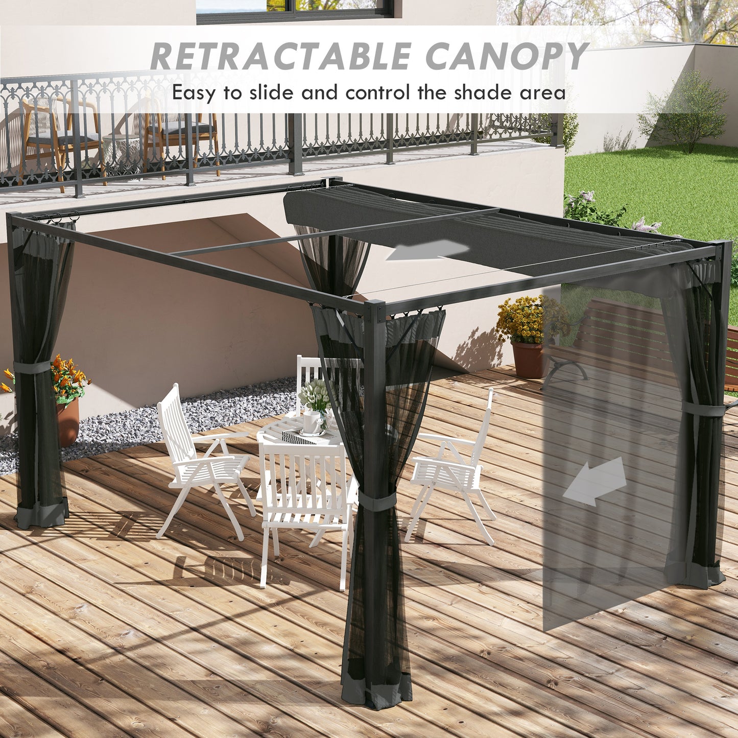 3 x 4m Aluminium Frame Pergola, with Retractable Roof
