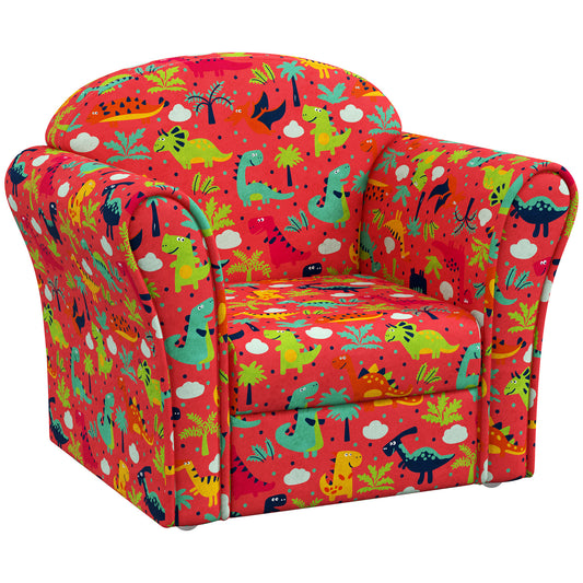 Kids Armchair with Dinosaur Design, Wooden Frame, for Bedroom